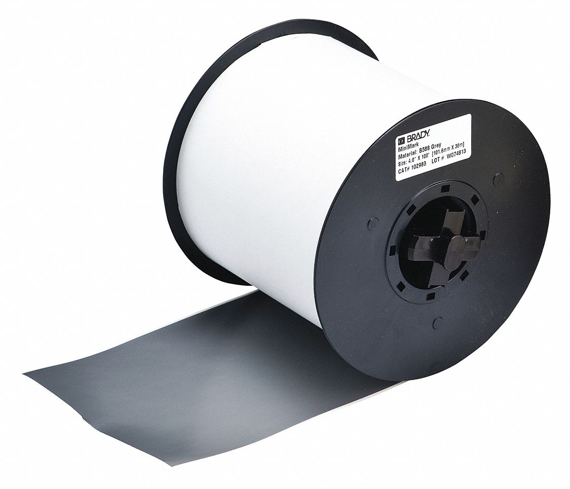 Continuous Label Stock: 4 in x 100 ft, Vinyl, Gray (Gloss), Outdoor