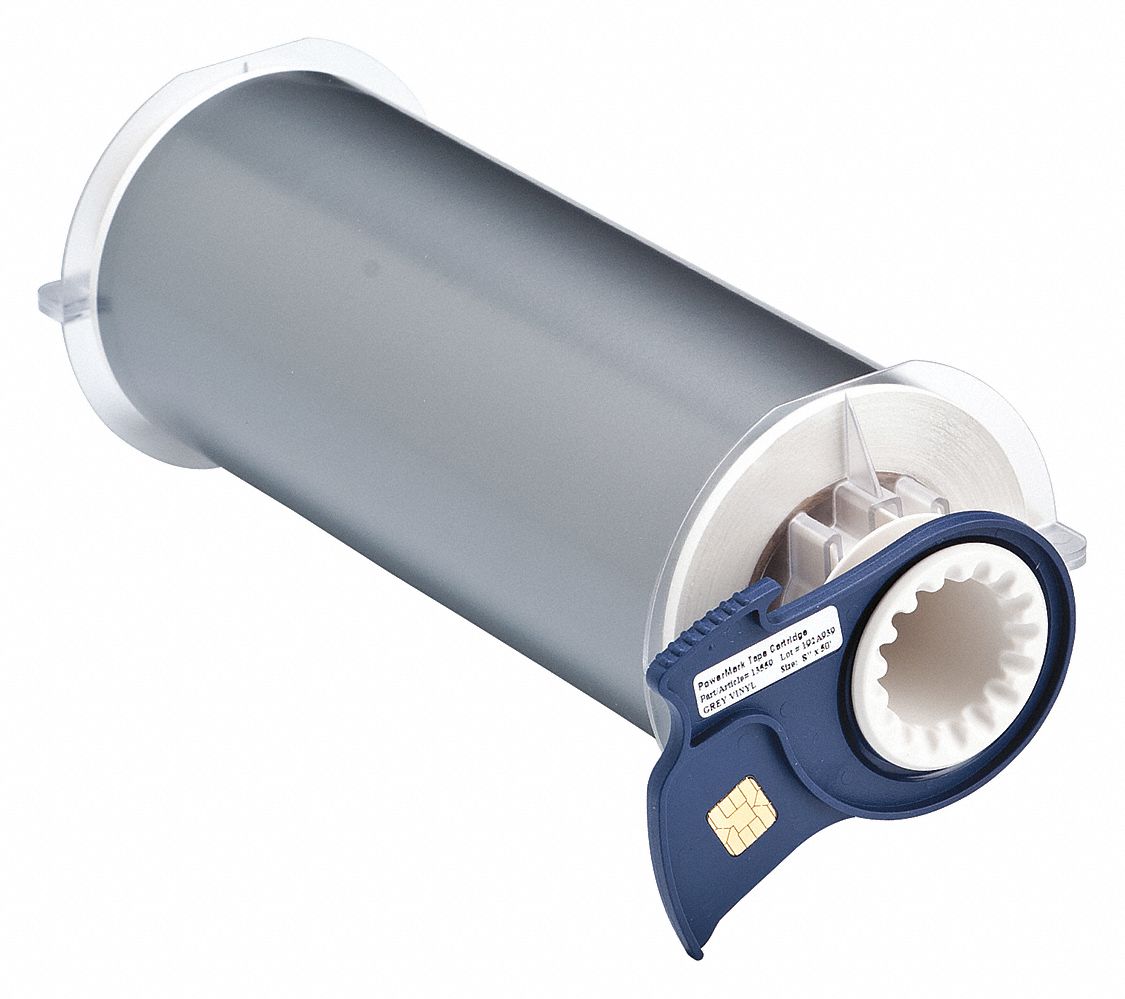 Continuous Label Stock: 8 in x 50 ft, Vinyl, Gray (Gloss), Indoor/Outdoor