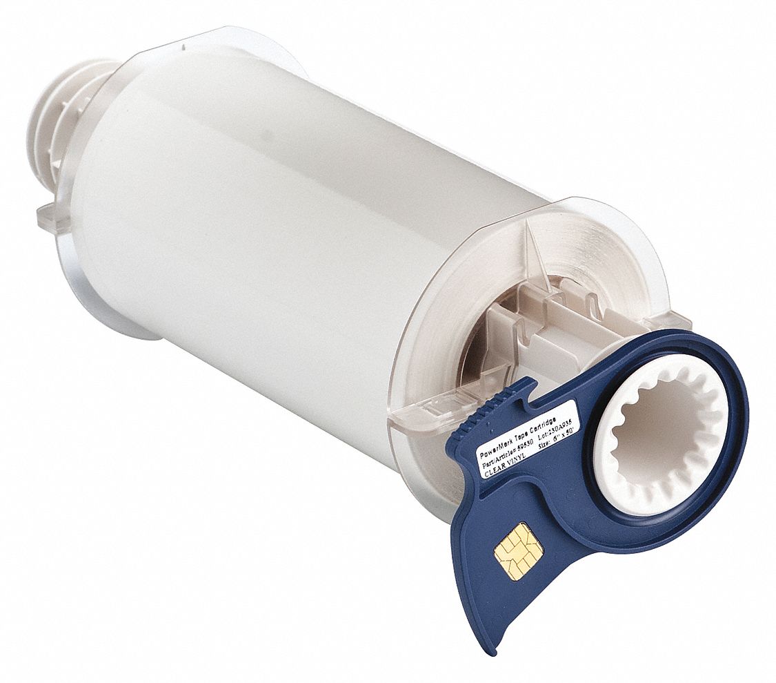 Continuous Label Stock: 6 in x 50 ft, Vinyl, Clear (Gloss), Outdoor