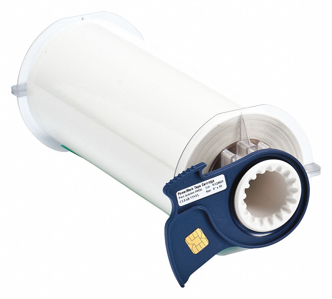 Continuous Label Stock: 8 in x 50 ft, Vinyl, Clear (Gloss), Outdoor