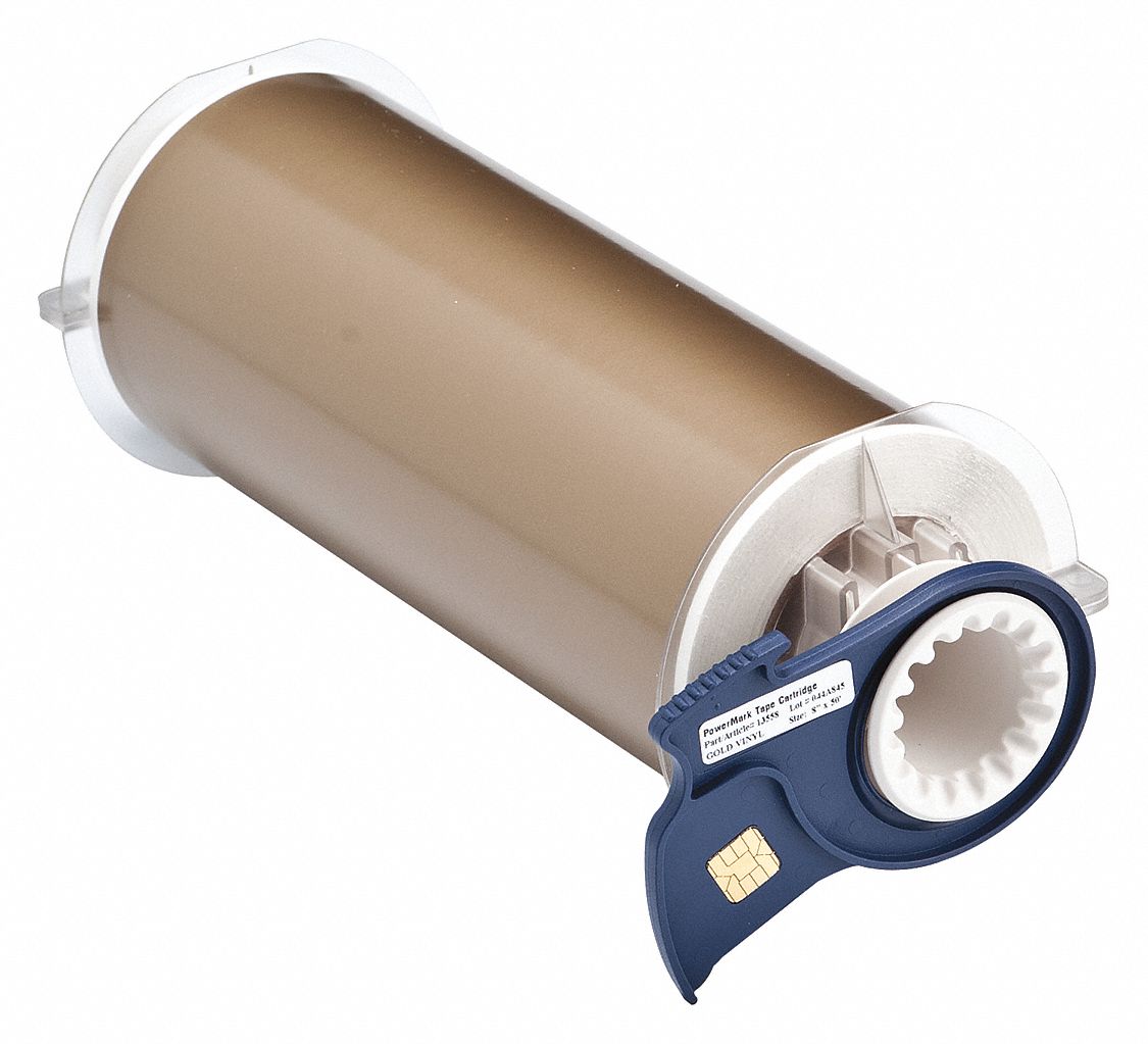 Continuous Label Stock: 8 in x 50 ft, Vinyl, Gold (Gloss), Indoor/Outdoor