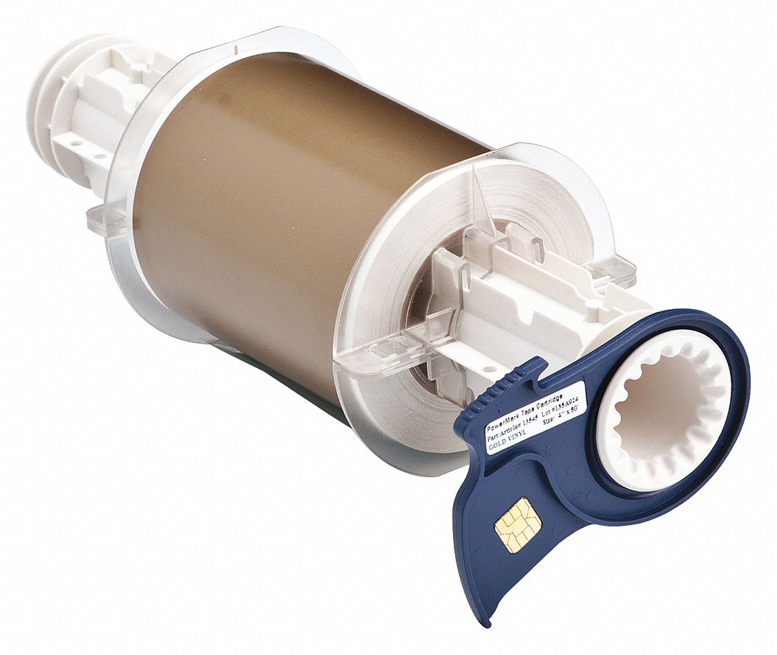 Continuous Label Stock: 4 in x 50 ft, Vinyl, Gold (Gloss), Indoor/Outdoor