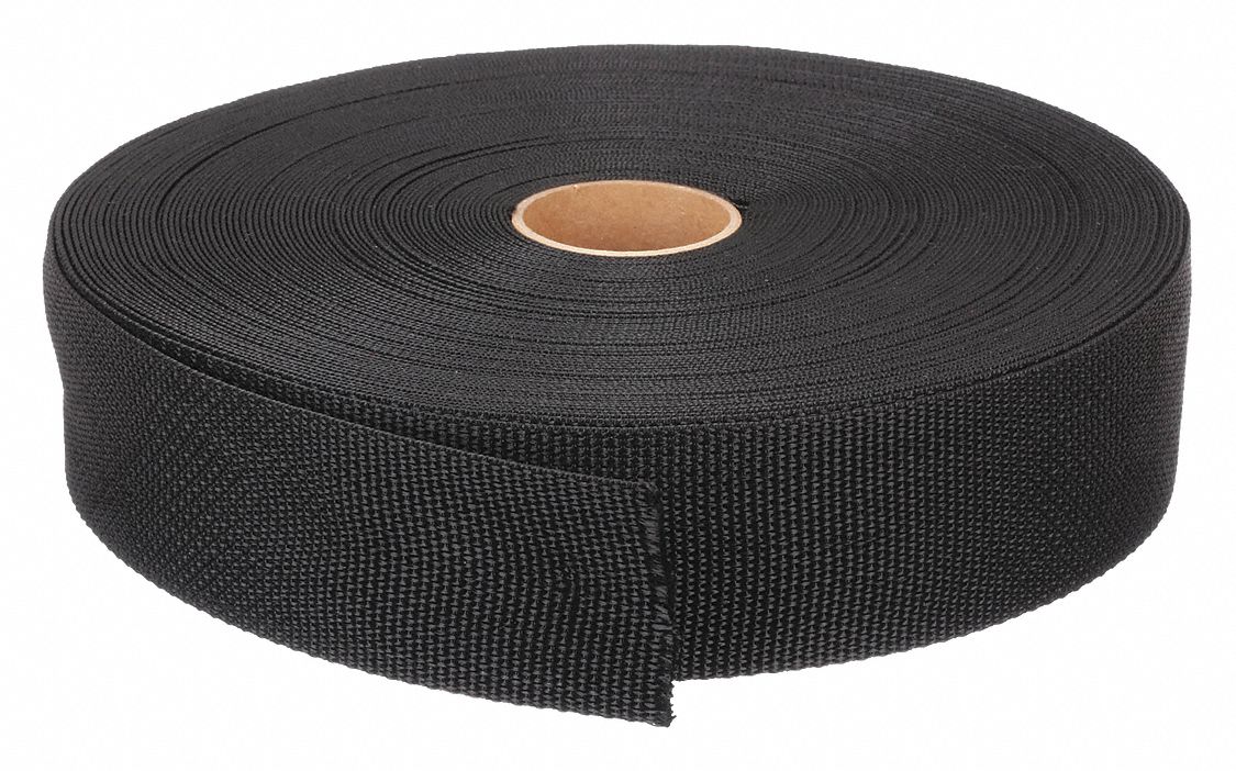 WEBBING, BLACK, 2 IN W X 300 FT L, NYLON, 726 LB LOAD LIMIT