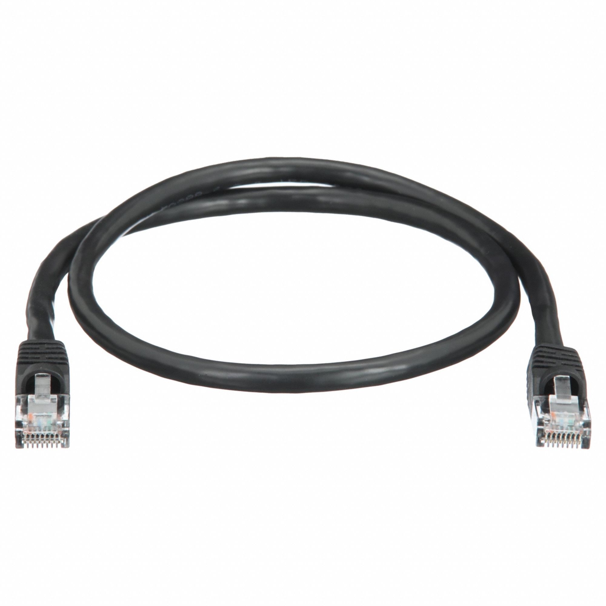 Voice and Data Patch Cord: Unshielded, Cat 6, 2 ft Overall Lg, PVC, Round, 24 AWG, Black