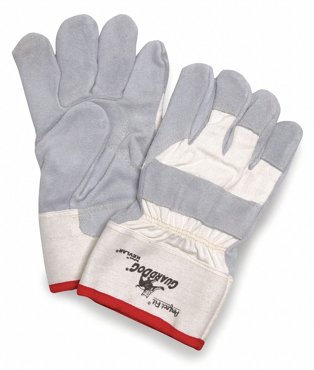 GUARDDOG GEN PURPOSE GLOVES, GRY/WHT, KEVLAR, LEATHER, ANSI/ISEA ABRASION 4/CUT A3/PUNCTURE 4