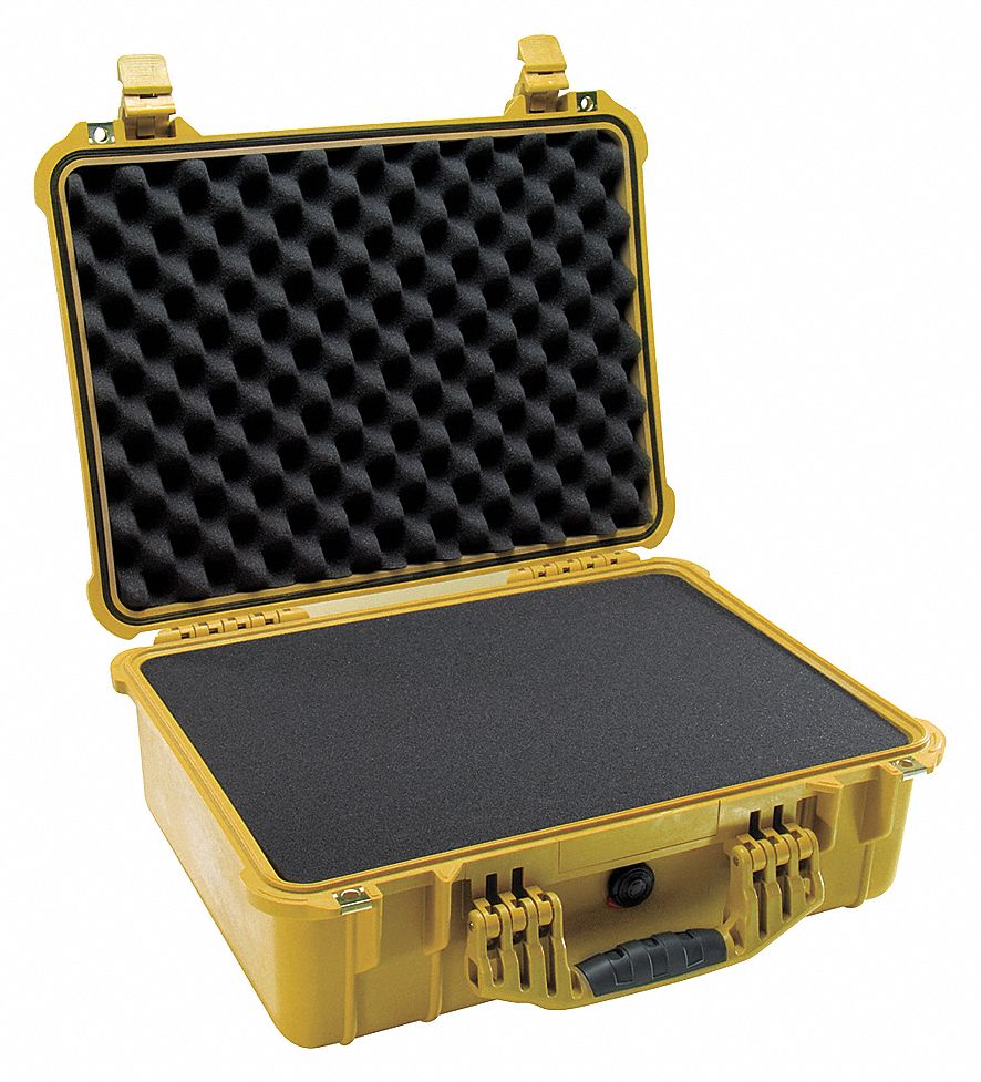 PROTECTIVE CASE, 12⅞ IN X 18 IN X 6¾ IN INSIDE, FLAT/PICK AND PLUCK, YELLOW, 9 LB W