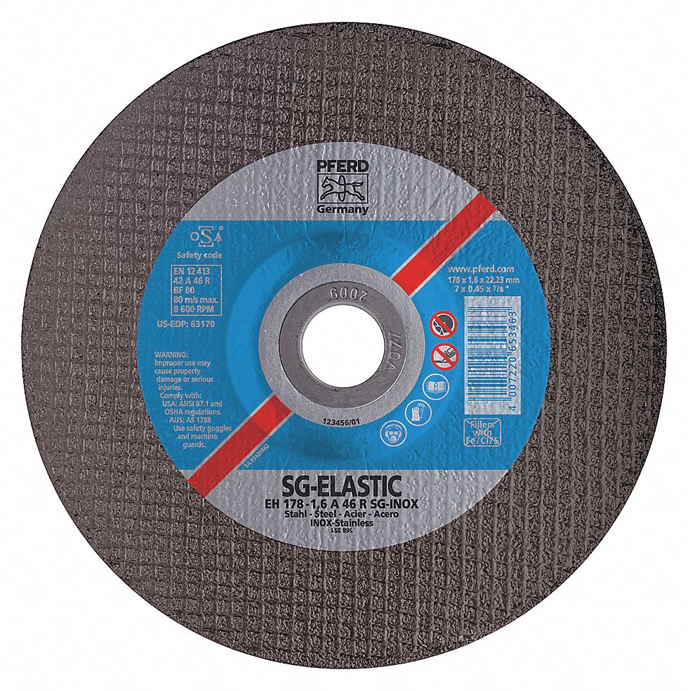 GRINDING WHEEL, TYPE 27, 46 GRIT, 4 1/2 X 1/8 IN, 7/8 IN ARBOR