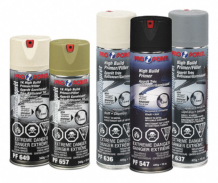 SPRAY PRIMER, FLAT PAINT/FILLER, USE W/ METAL, DRY TIME 40 MIN, AEROSOL, LIGHT GREY, 425 G