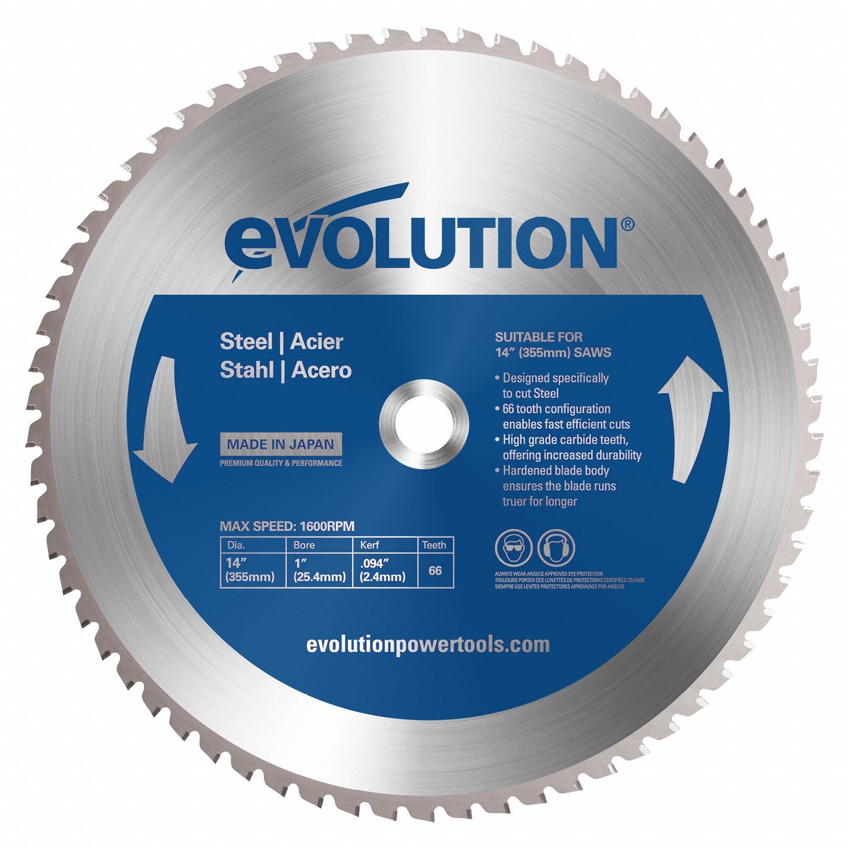 Circular Saw Blade: 14 in Blade Dia., 66 Teeth, 0.09 in Cut Wd, 1 in Arbor Size, Carbide