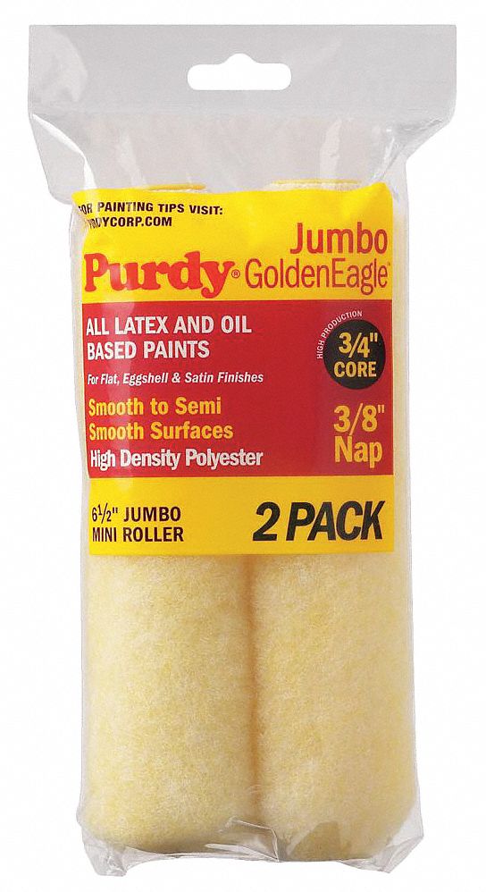 PURDY Mini Paint Roller Cover 6 1/2 in Lg, 3/8 in Nap Size, Polyester, Golden Eagle, Std, 2 PK