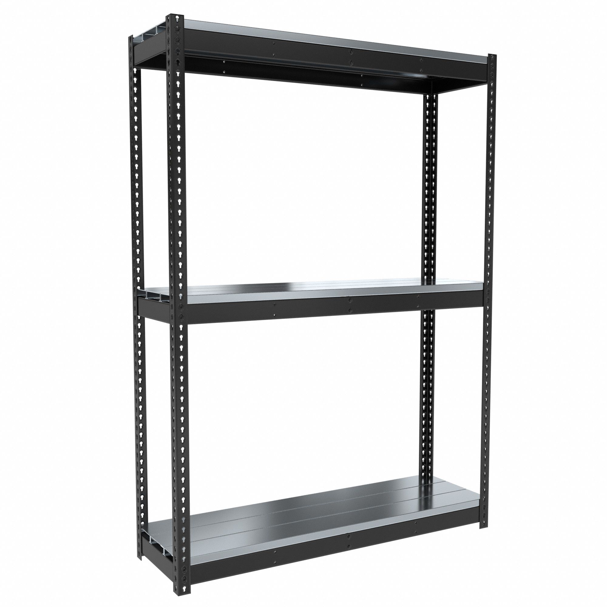 Boltless Shelving: Starter, Medium-Duty, 60 in x 18 in, 84 in Overall Ht, 3 Shelves, Steel