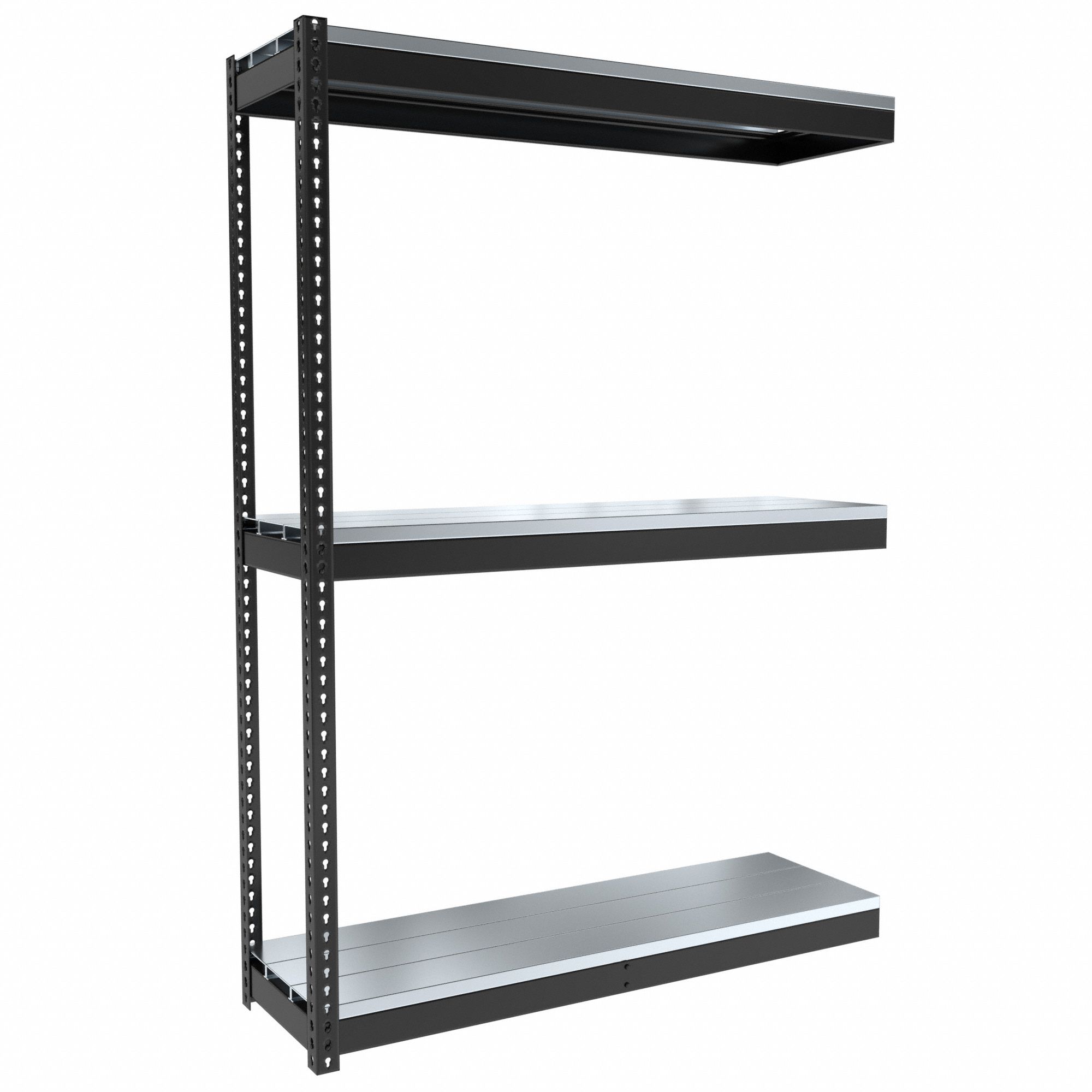 Boltless Shelving: Add-On, Medium-Duty, 60 in x 18 in, 84 in Overall Ht, 3 Shelves, Steel
