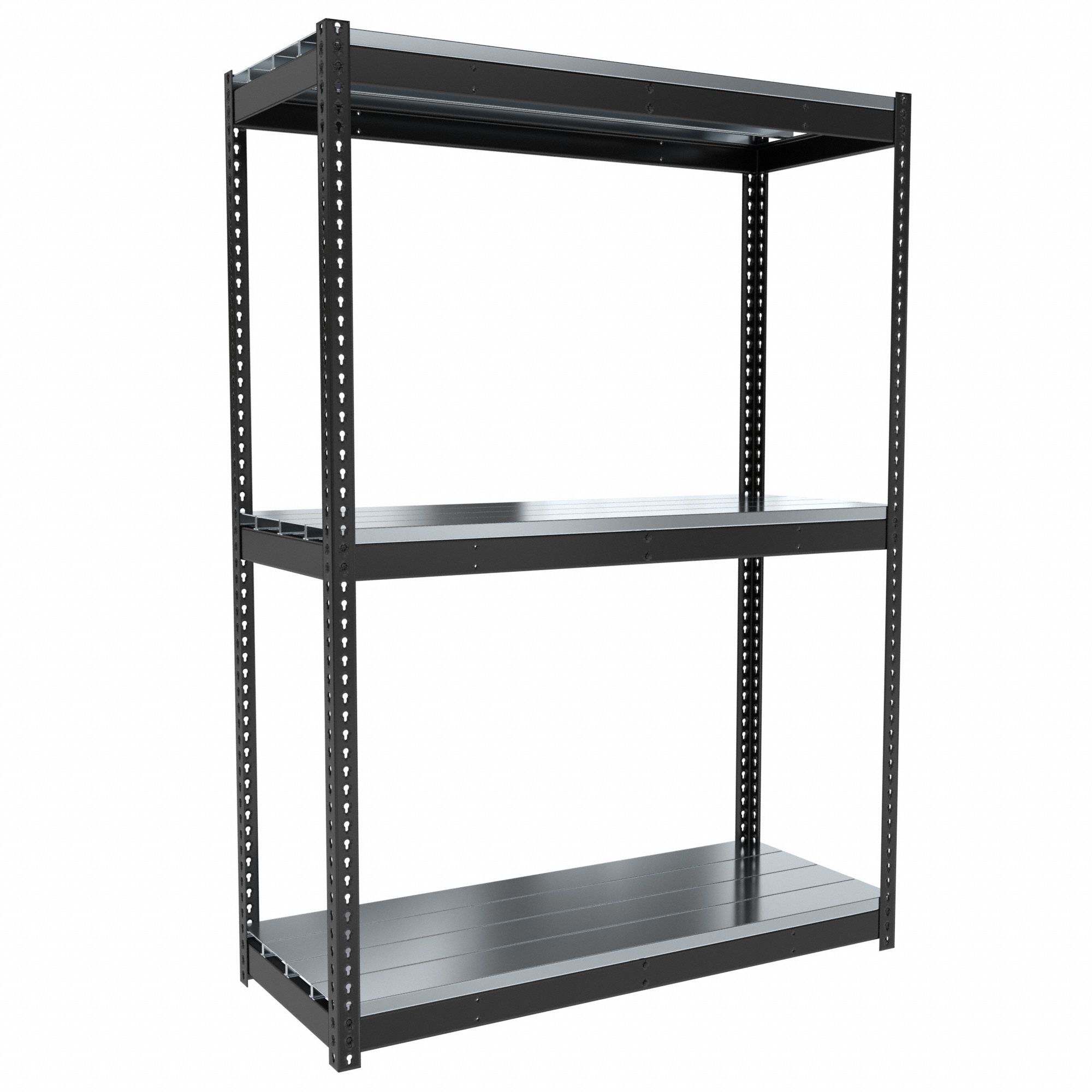 Boltless Shelving: Starter, Medium-Duty, 60 in x 24 in, 84 in Overall Ht, 3 Shelves, Steel