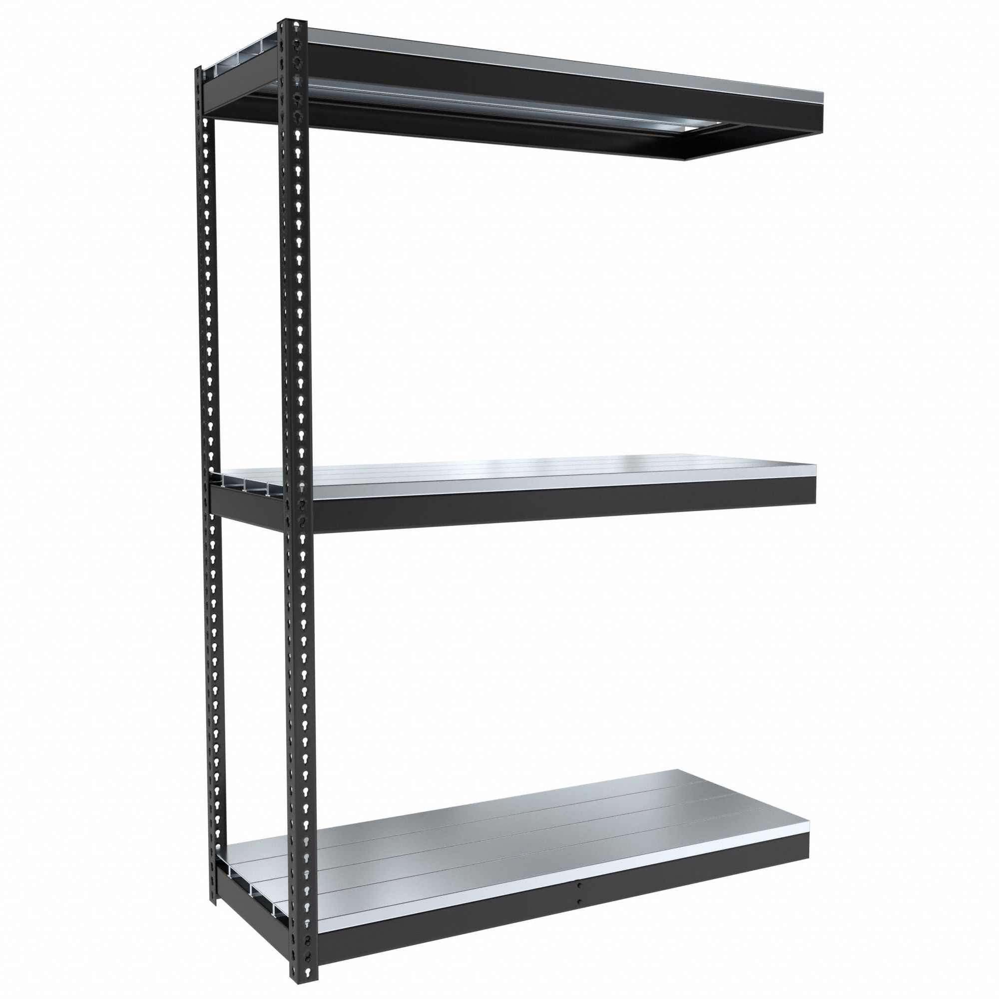 Boltless Shelving: Add-On, Medium-Duty, 60 in x 24 in, 84 in Overall Ht, 3 Shelves, Steel