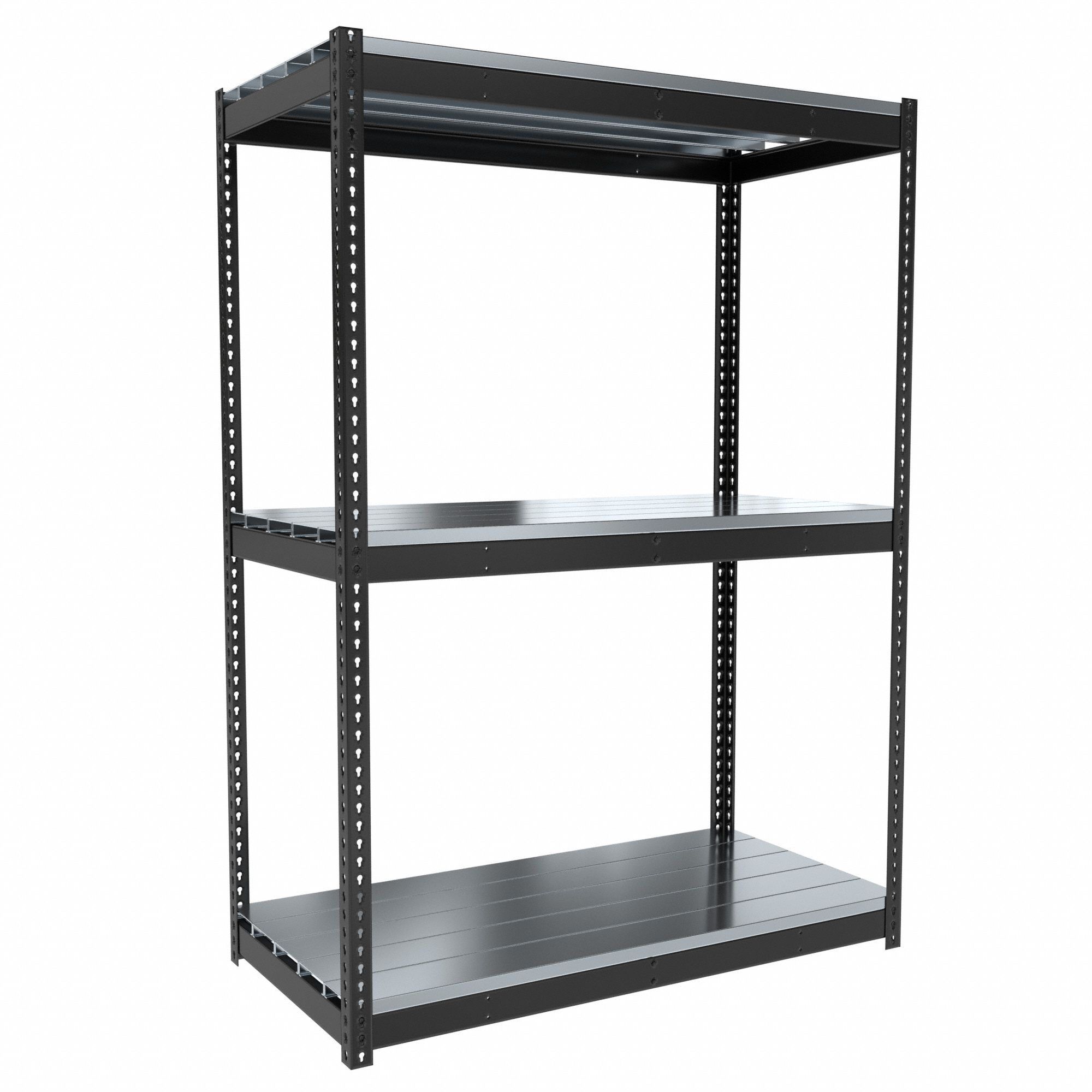 Boltless Shelving: Starter, Medium-Duty, 60 in x 30 in, 84 in Overall Ht, 3 Shelves, Steel
