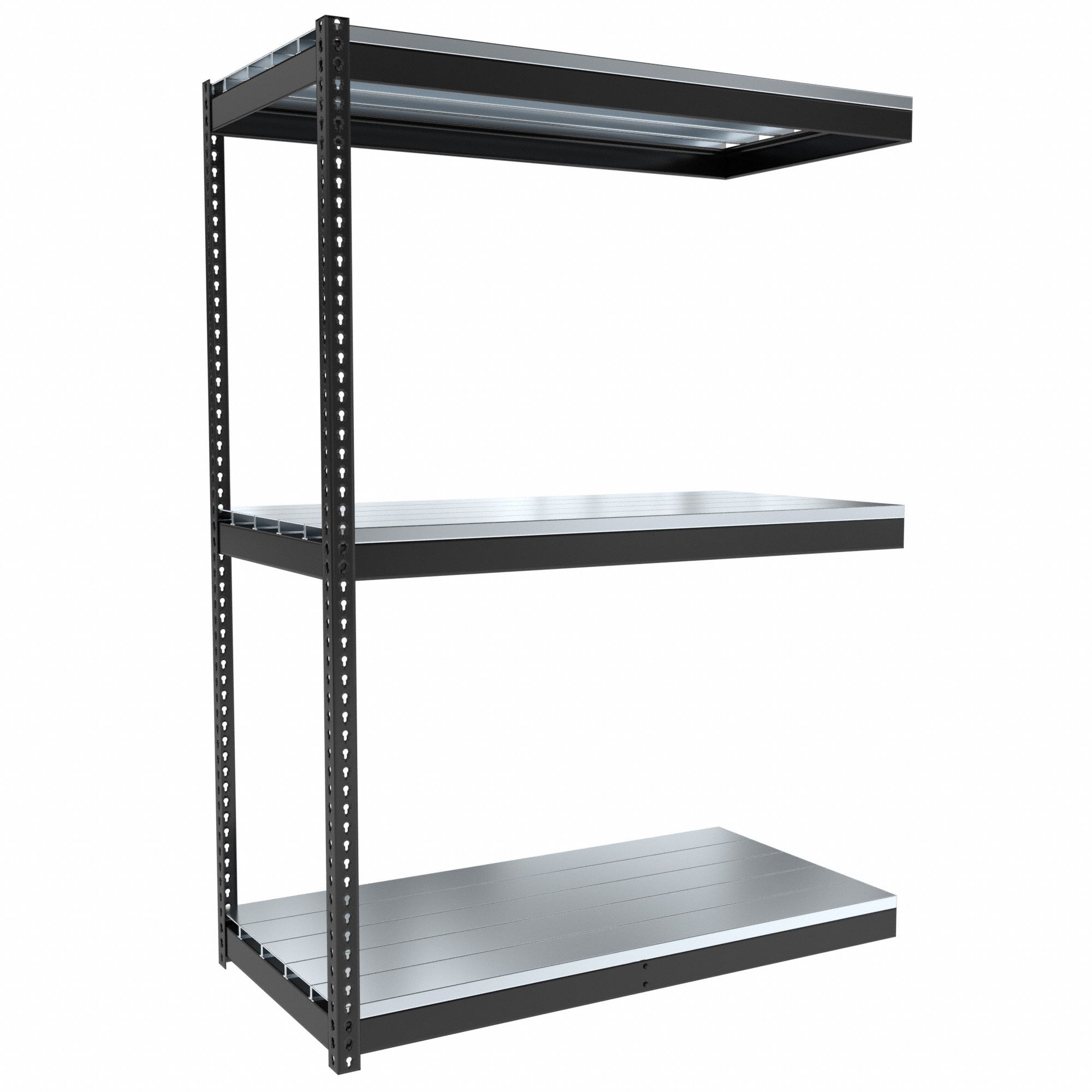 Boltless Shelving: Add-On, Medium-Duty, 60 in x 30 in, 84 in Overall Ht, 3 Shelves, Steel