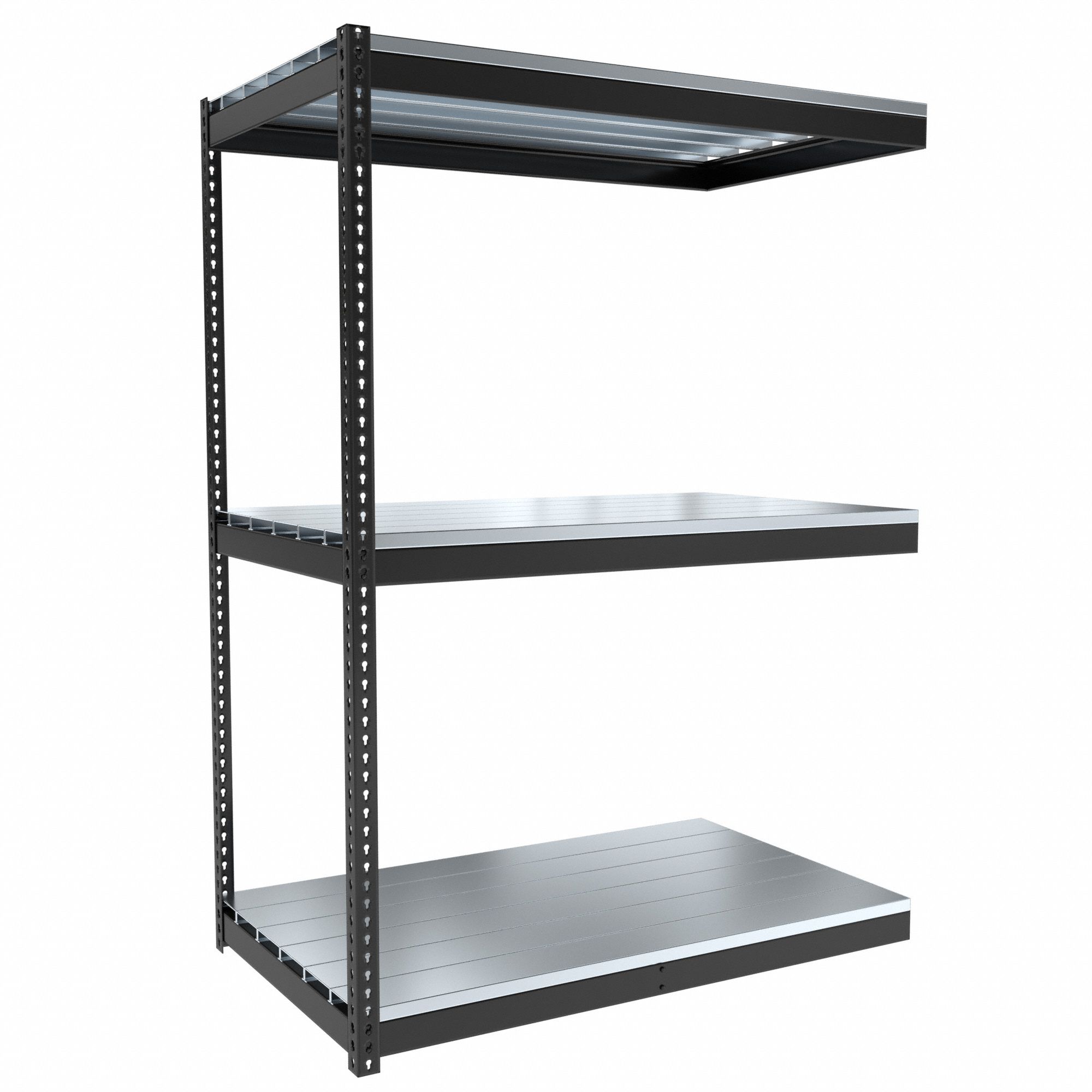 Boltless Shelving: Add-On, Medium-Duty, 60 in x 36 in, 84 in Overall Ht, 3 Shelves, Steel