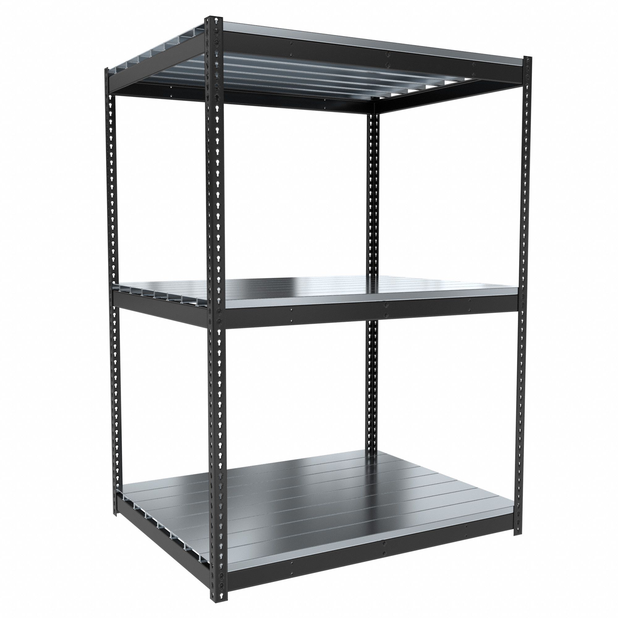 Boltless Shelving: Starter, Medium-Duty, 60 in x 48 in, 84 in Overall Ht, 3 Shelves, Steel
