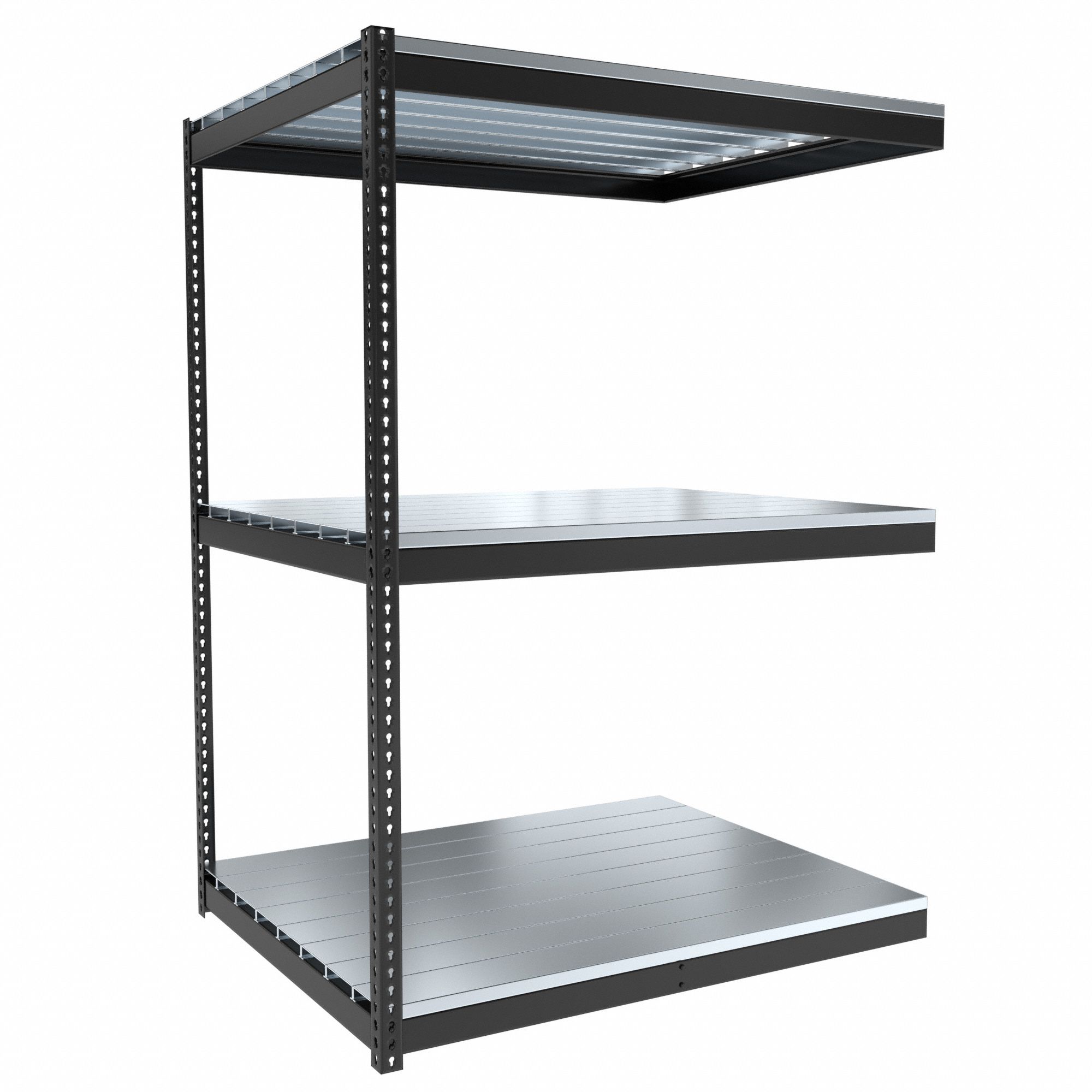 Boltless Shelving: Add-On, Medium-Duty, 60 in x 48 in, 84 in Overall Ht, 3 Shelves, Steel