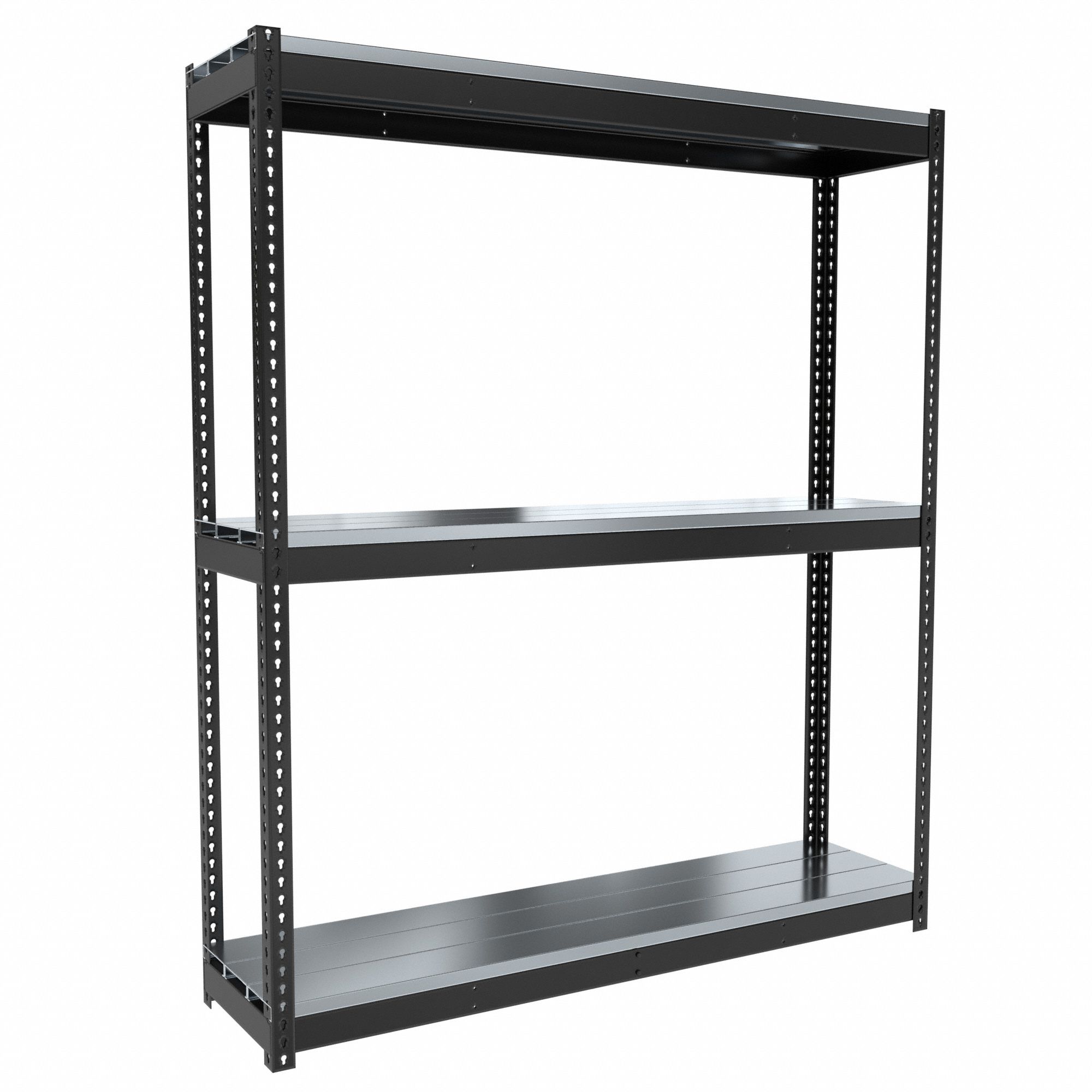 Boltless Shelving: Starter, Medium-Duty, 72 in x 18 in, 84 in Overall Ht, 3 Shelves, Steel