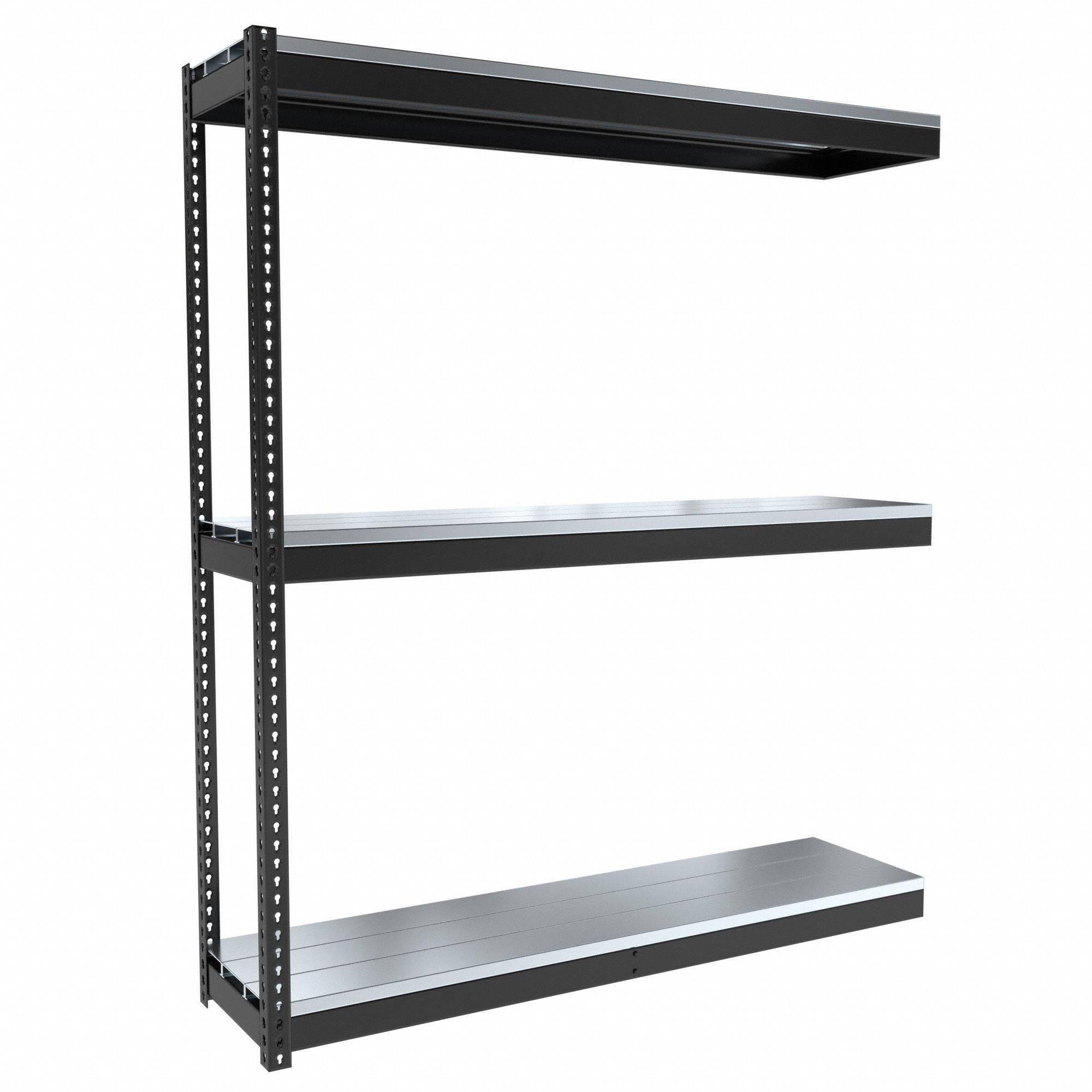 Boltless Shelving: Add-On, Medium-Duty, 72 in x 18 in, 84 in Overall Ht, 3 Shelves, Steel