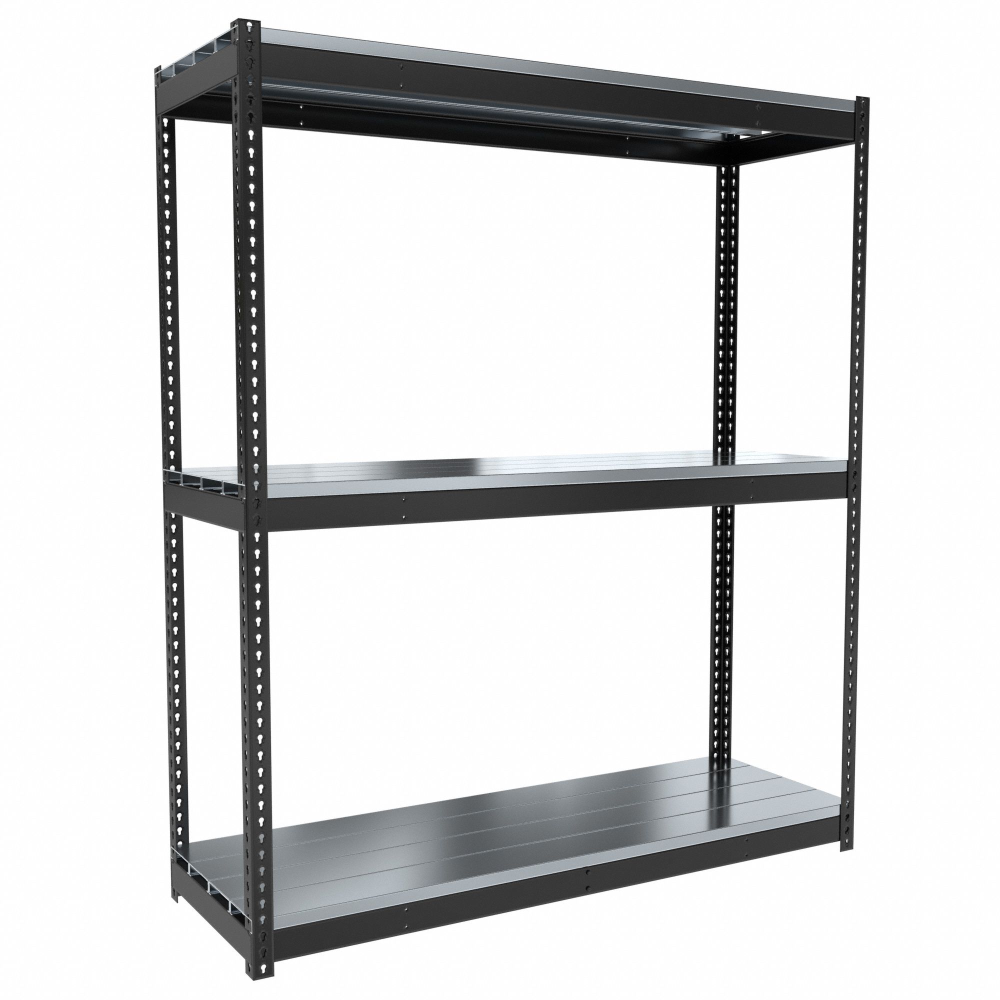 Boltless Shelving: Starter, Medium-Duty, 72 in x 24 in, 84 in Overall Ht, 3 Shelves, Steel