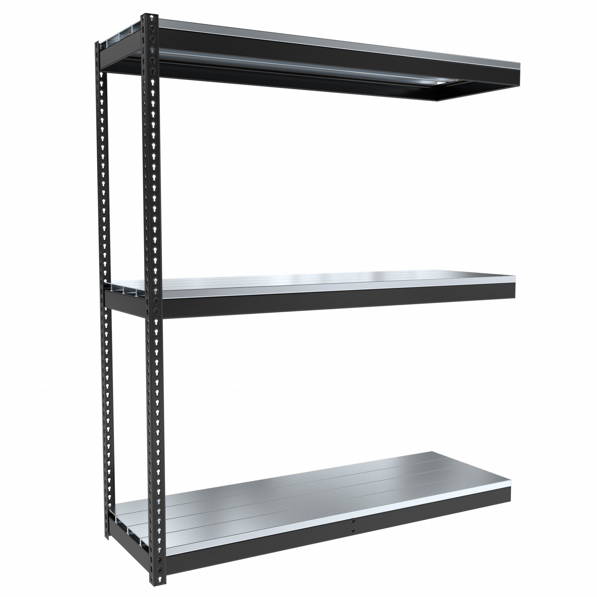 Boltless Shelving: Add-On, Medium-Duty, 72 in x 24 in, 84 in Overall Ht, 3 Shelves, Steel