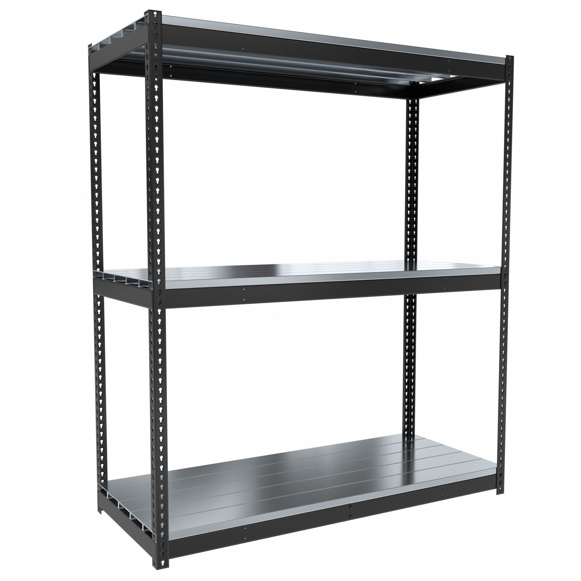 Boltless Shelving: Starter, Medium-Duty, 72 in x 30 in, 84 in Overall Ht, 3 Shelves, Steel