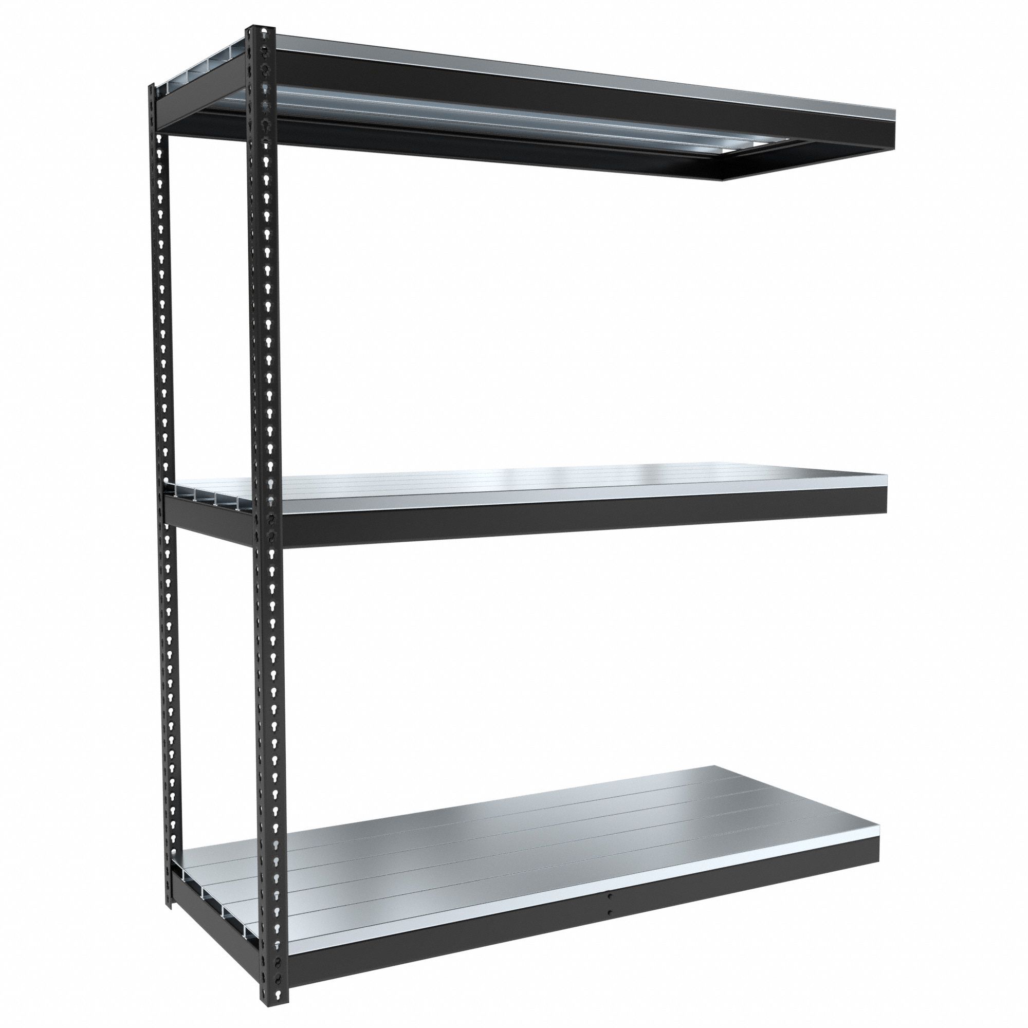 Boltless Shelving: Add-On, Medium-Duty, 72 in x 30 in, 84 in Overall Ht, 3 Shelves, Steel