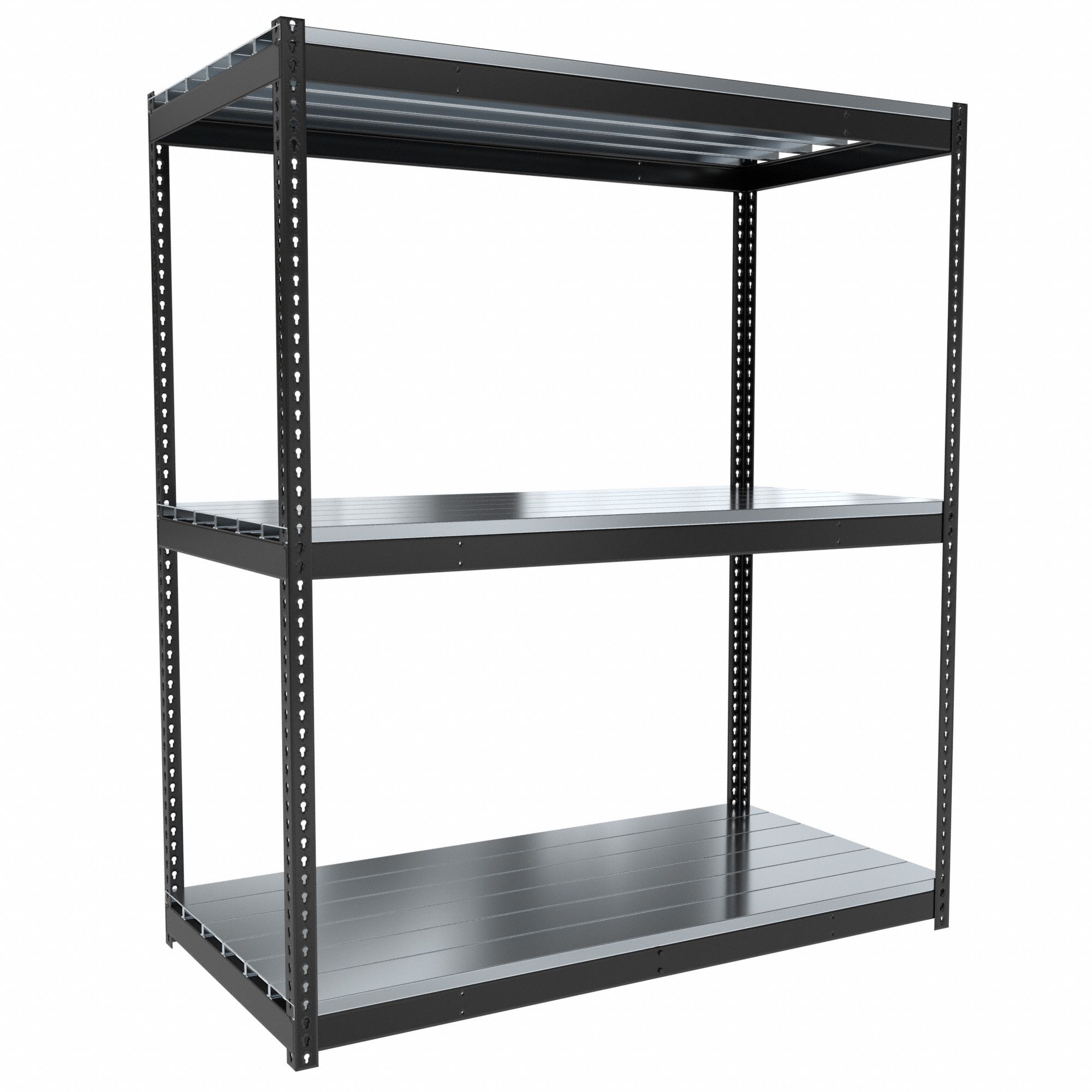 Boltless Shelving: Starter, Medium-Duty, 72 in x 36 in, 84 in Overall Ht, 3 Shelves, Steel