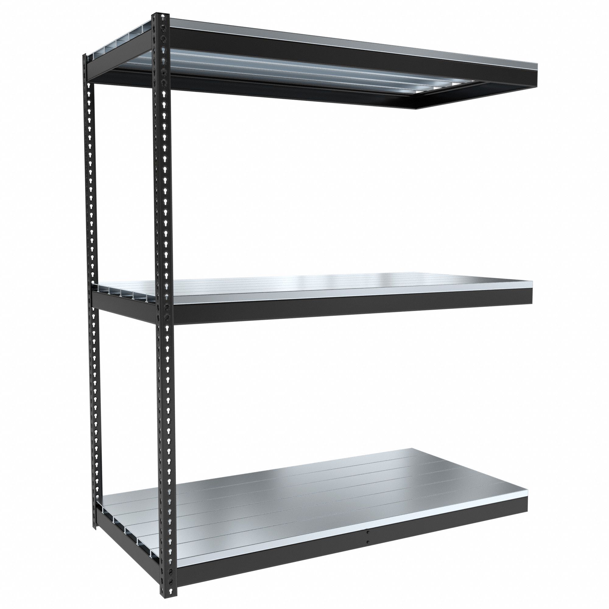 Boltless Shelving: Add-On, Medium-Duty, 72 in x 36 in, 84 in Overall Ht, 3 Shelves, Steel