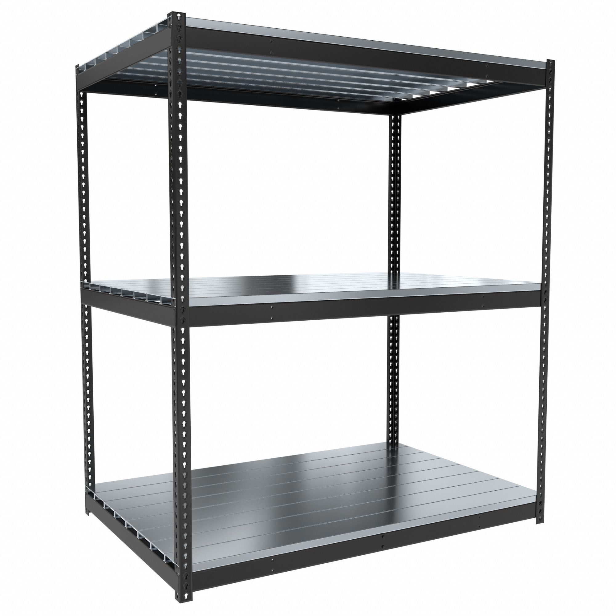 Boltless Shelving: Starter, Medium-Duty, 72 in x 48 in, 84 in Overall Ht, 3 Shelves, Steel