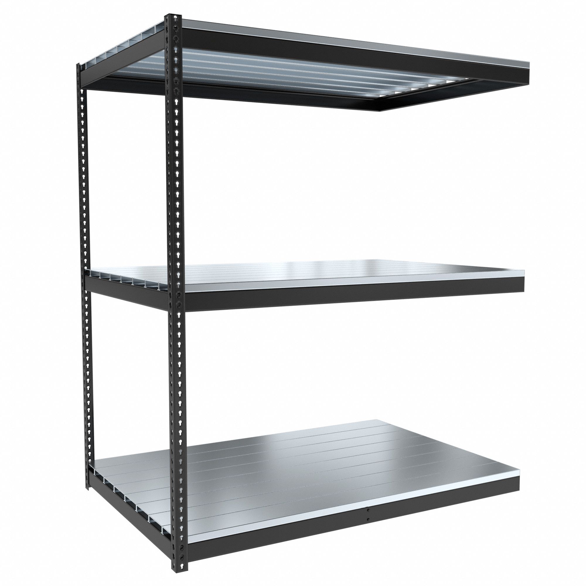Boltless Shelving: Add-On, Medium-Duty, 72 in x 48 in, 84 in Overall Ht, 3 Shelves, Steel