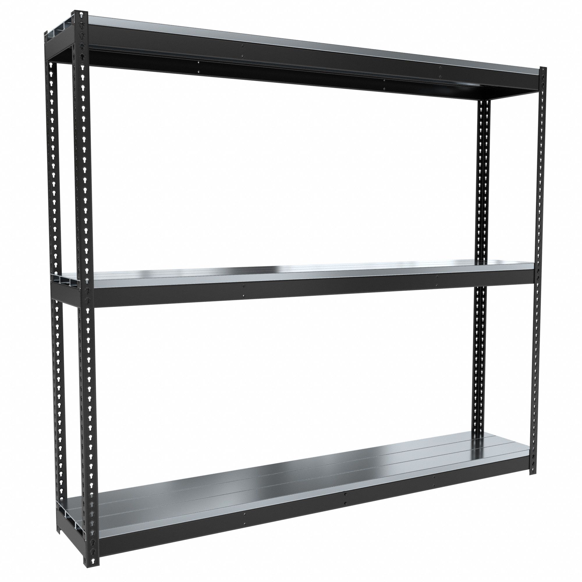Boltless Shelving: Starter, Medium-Duty, 96 in x 18 in, 84 in Overall Ht, 3 Shelves, Steel