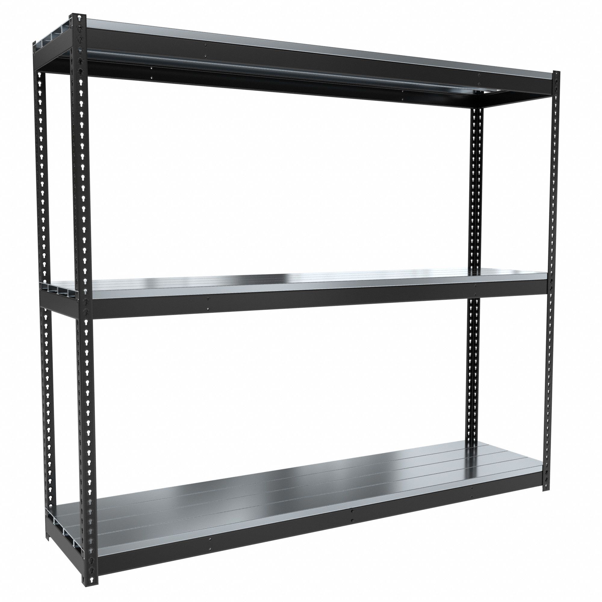Boltless Shelving: Starter, Medium-Duty, 96 in x 24 in, 84 in Overall Ht, 3 Shelves, Steel