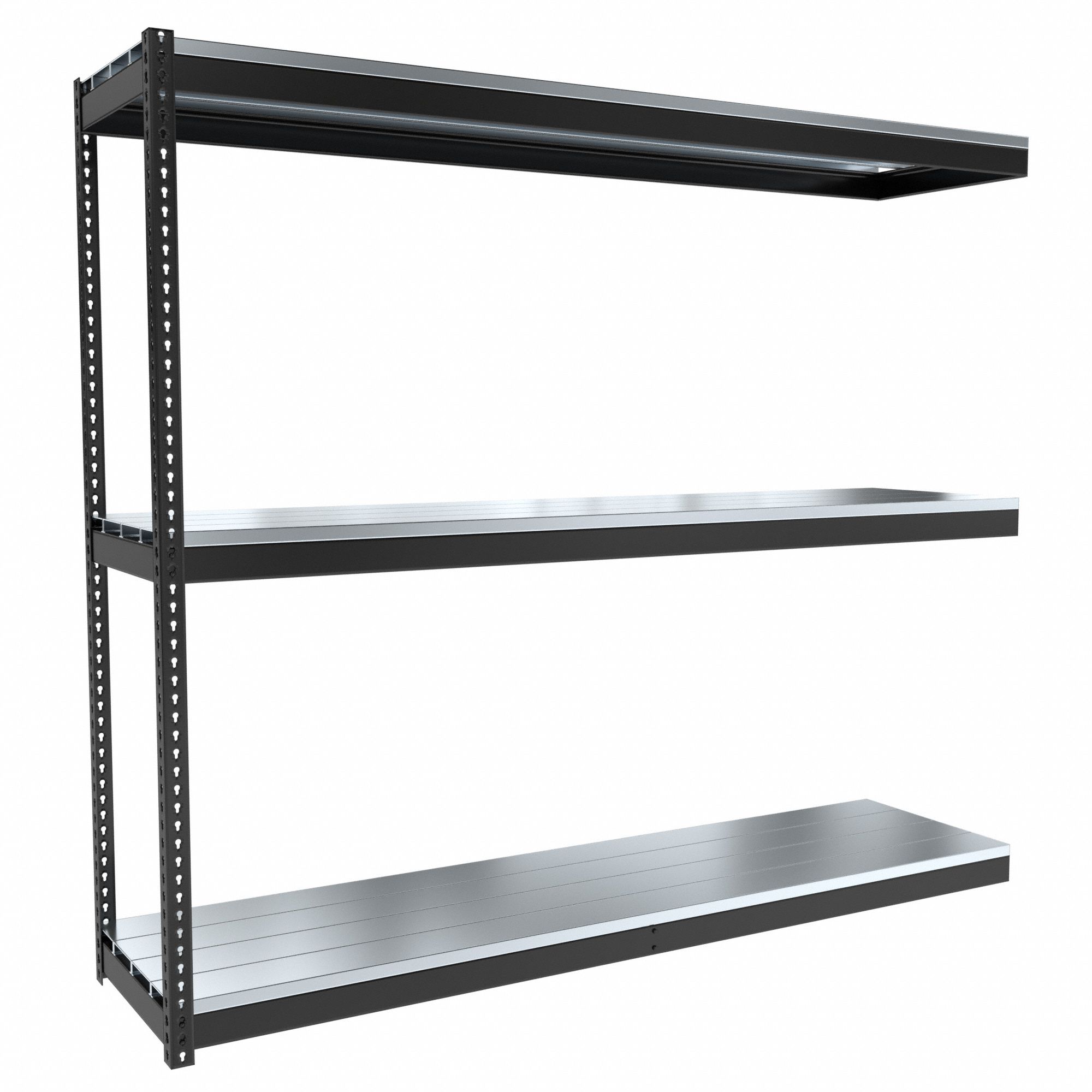 Boltless Shelving: Add-On, Medium-Duty, 96 in x 24 in, 84 in Overall Ht, 3 Shelves, Steel