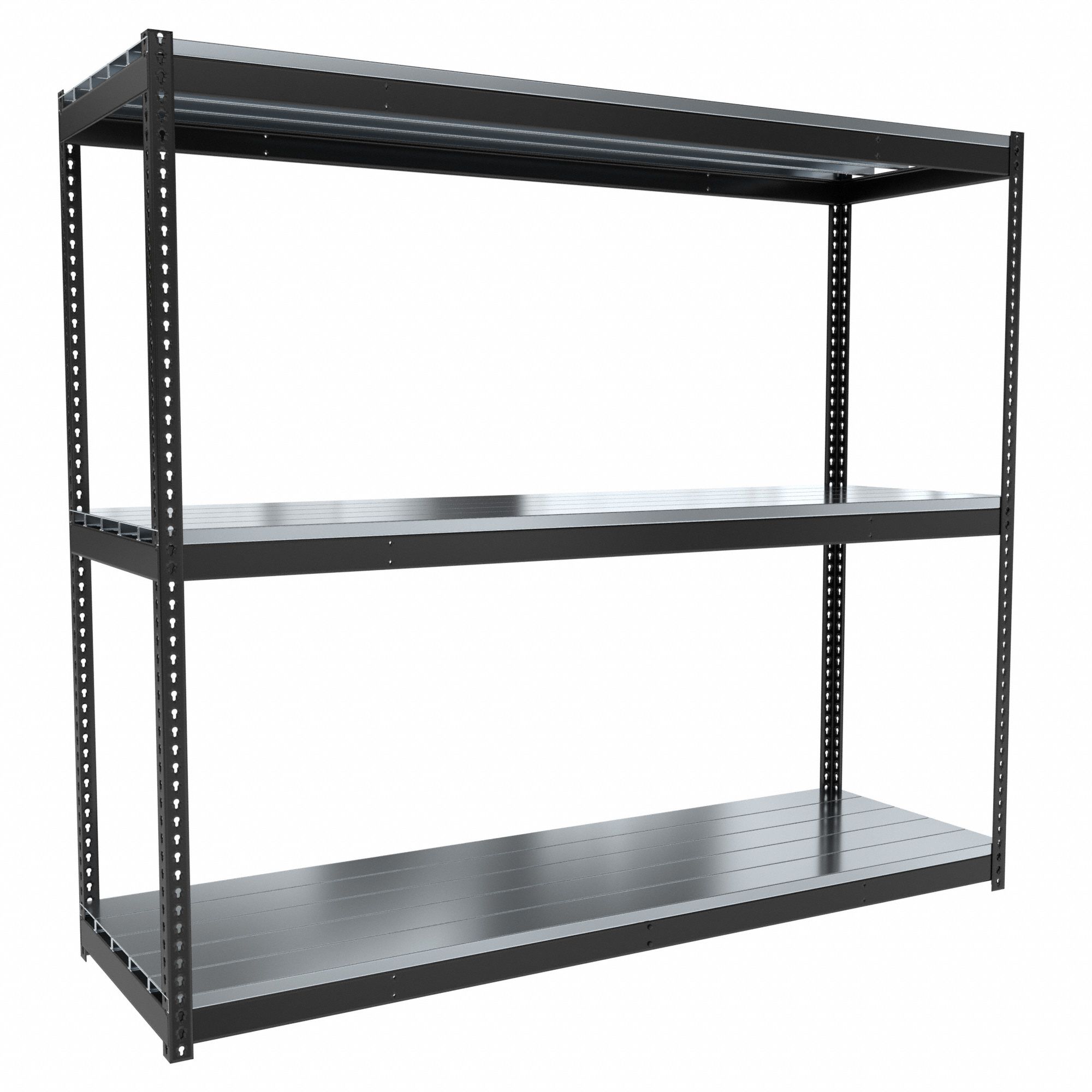 Boltless Shelving: Starter, Medium-Duty, 96 in x 30 in, 84 in Overall Ht, 3 Shelves, Steel