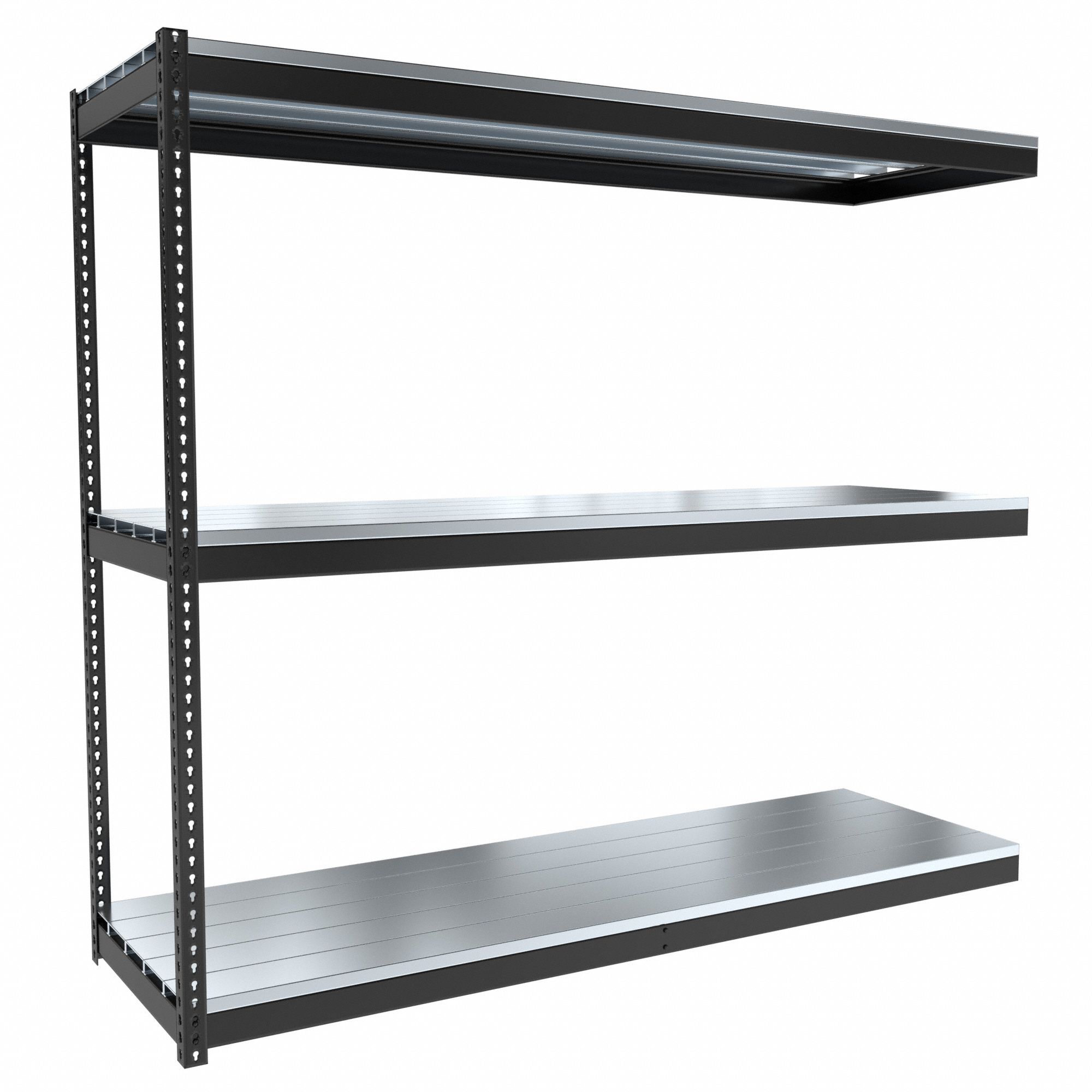 Boltless Shelving: Add-On, Medium-Duty, 96 in x 30 in, 84 in Overall Ht, 3 Shelves, Steel
