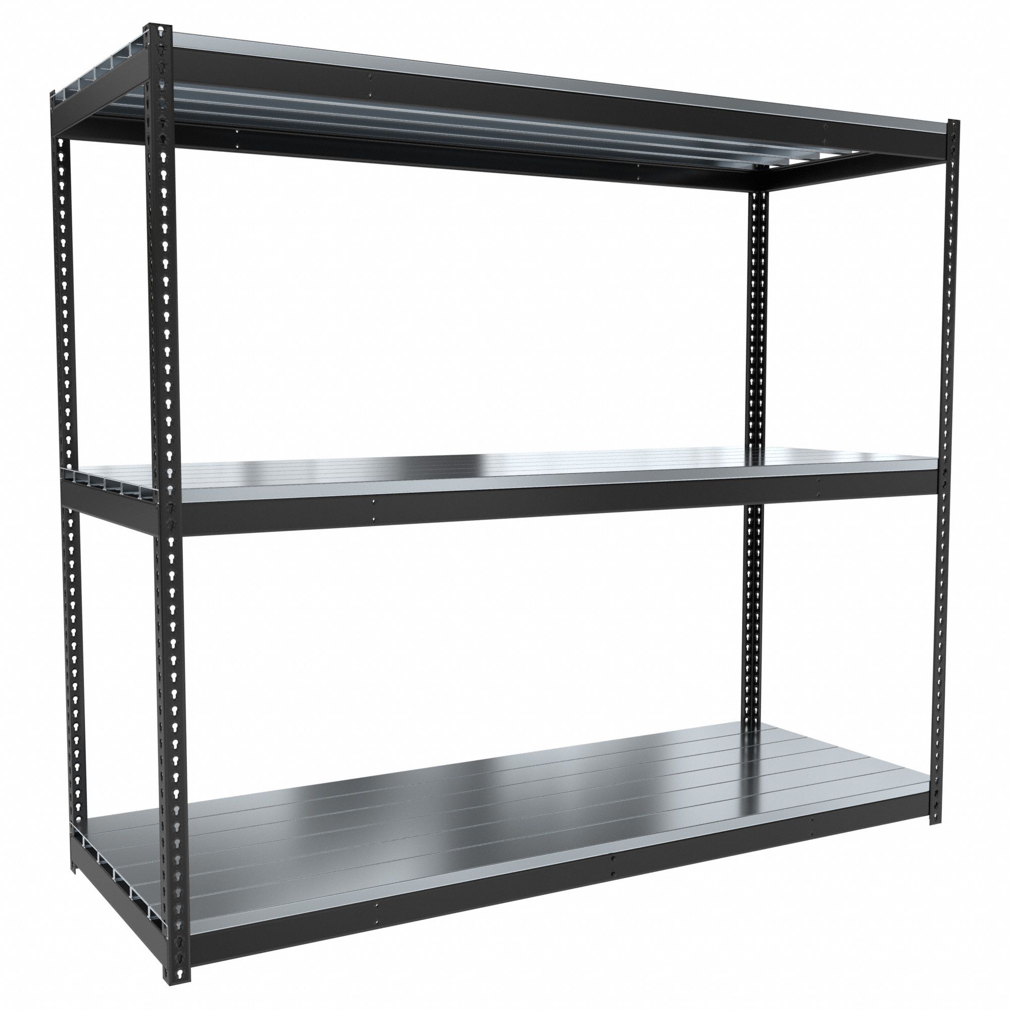 Boltless Shelving: Starter, Medium-Duty, 96 in x 36 in, 84 in Overall Ht, 3 Shelves, Steel