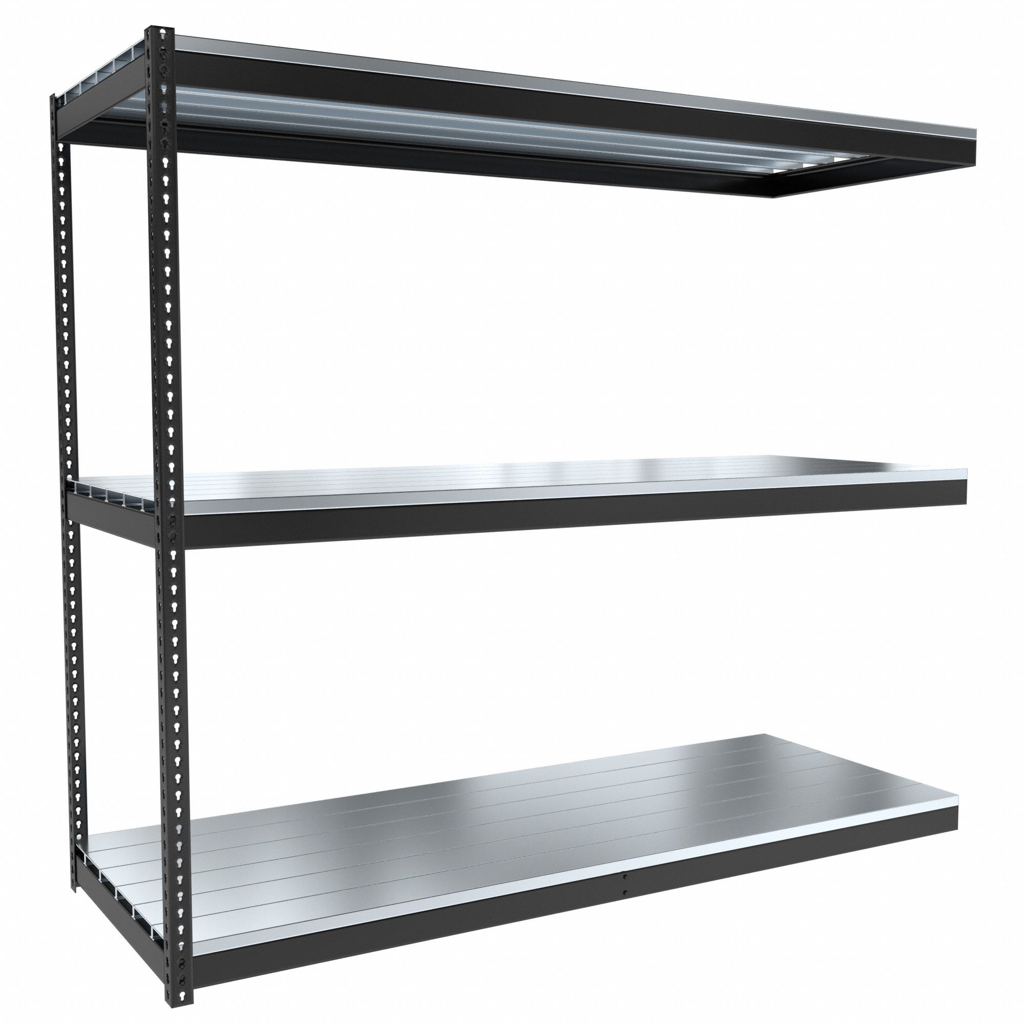 Boltless Shelving: Add-On, Medium-Duty, 96 in x 36 in, 84 in Overall Ht, 3 Shelves, Steel