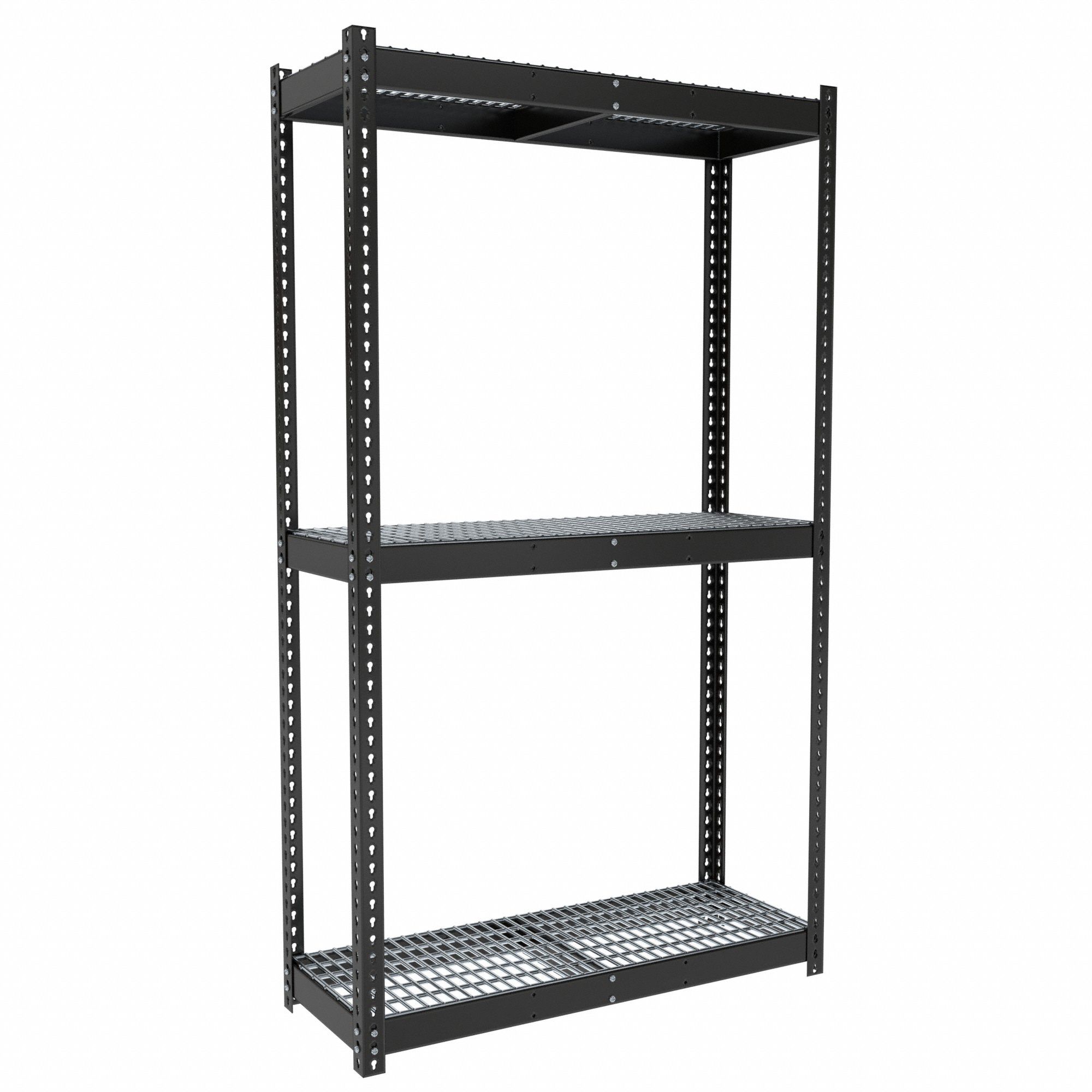 Boltless Shelving: Starter, Medium-Duty, 48 in x 18 in, 84 in Overall Ht, 3 Shelves, Steel