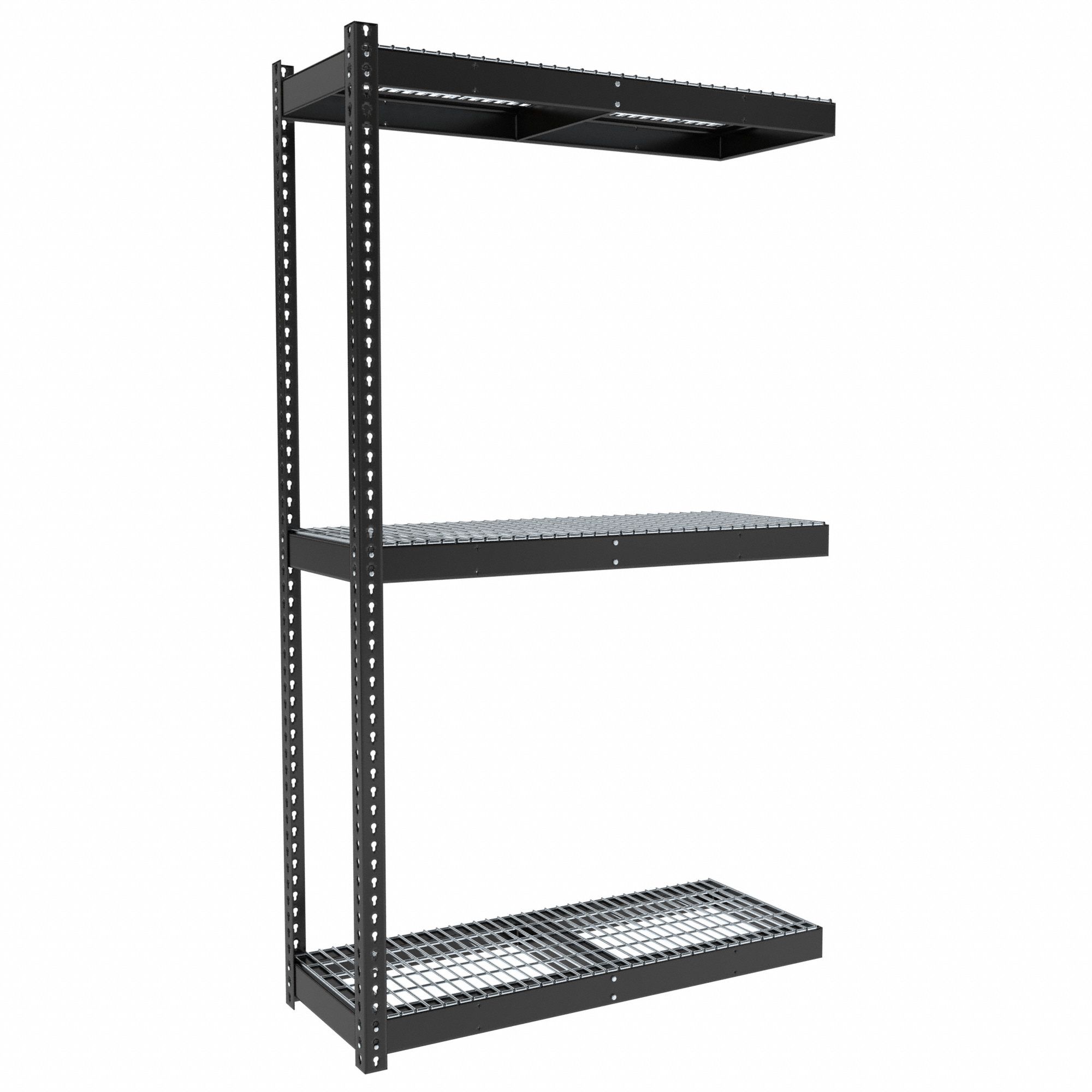 Boltless Shelving: Add-On, Medium-Duty, 48 in x 18 in, 84 in Overall Ht, 3 Shelves, Steel