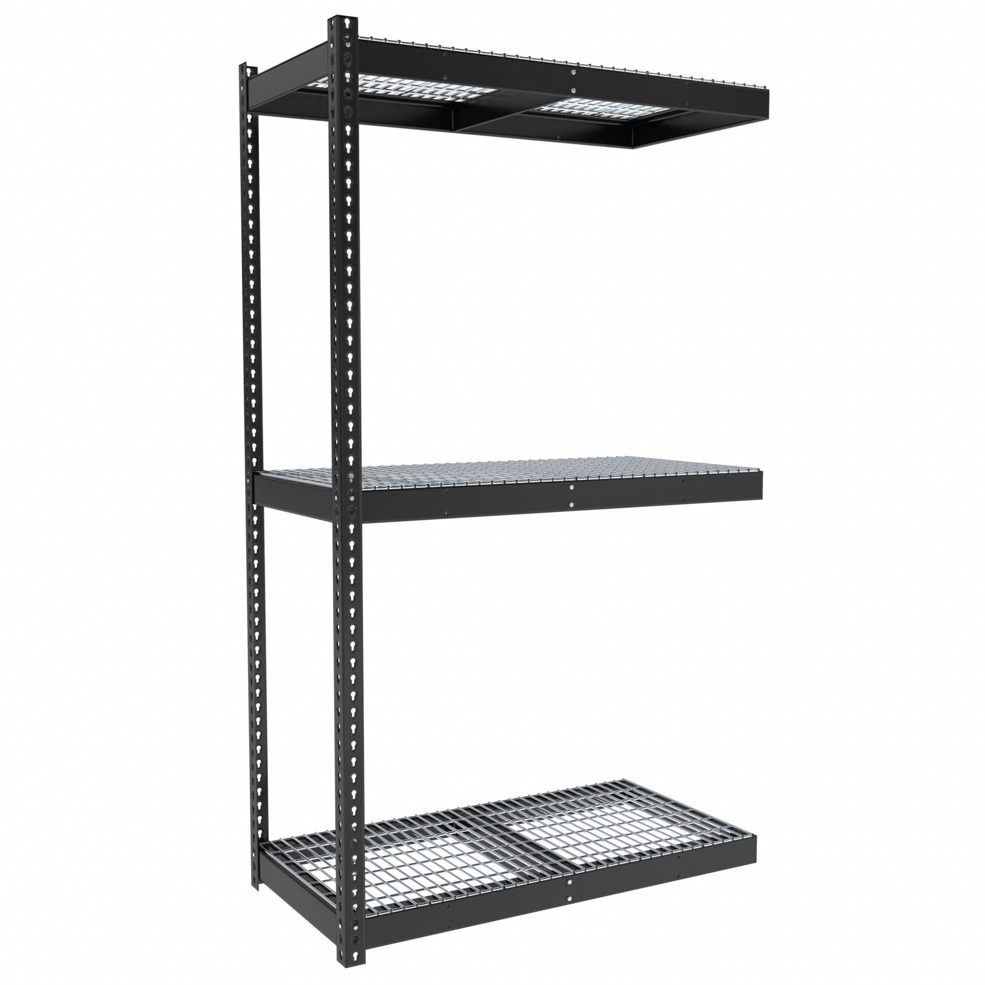 Boltless Shelving: Add-On, Medium-Duty, 48 in x 24 in, 84 in Overall Ht, 3 Shelves, Steel