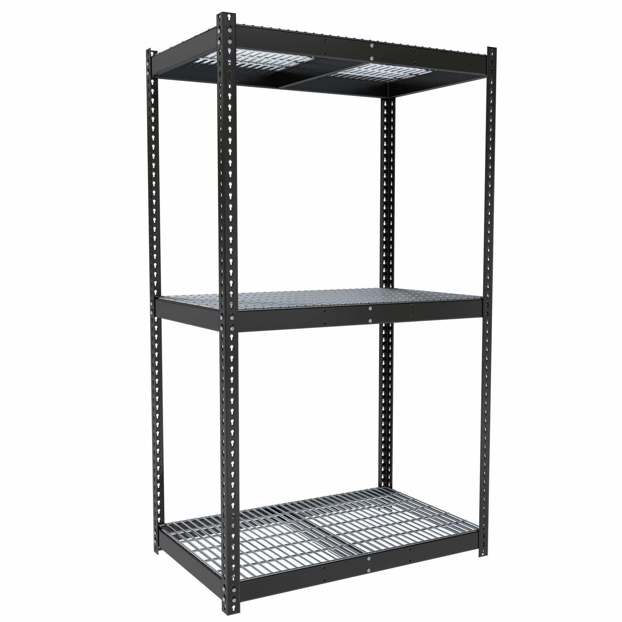 Boltless Shelving: Starter, Medium-Duty, 48 in x 30 in, 84 in Overall Ht, 3 Shelves, Steel