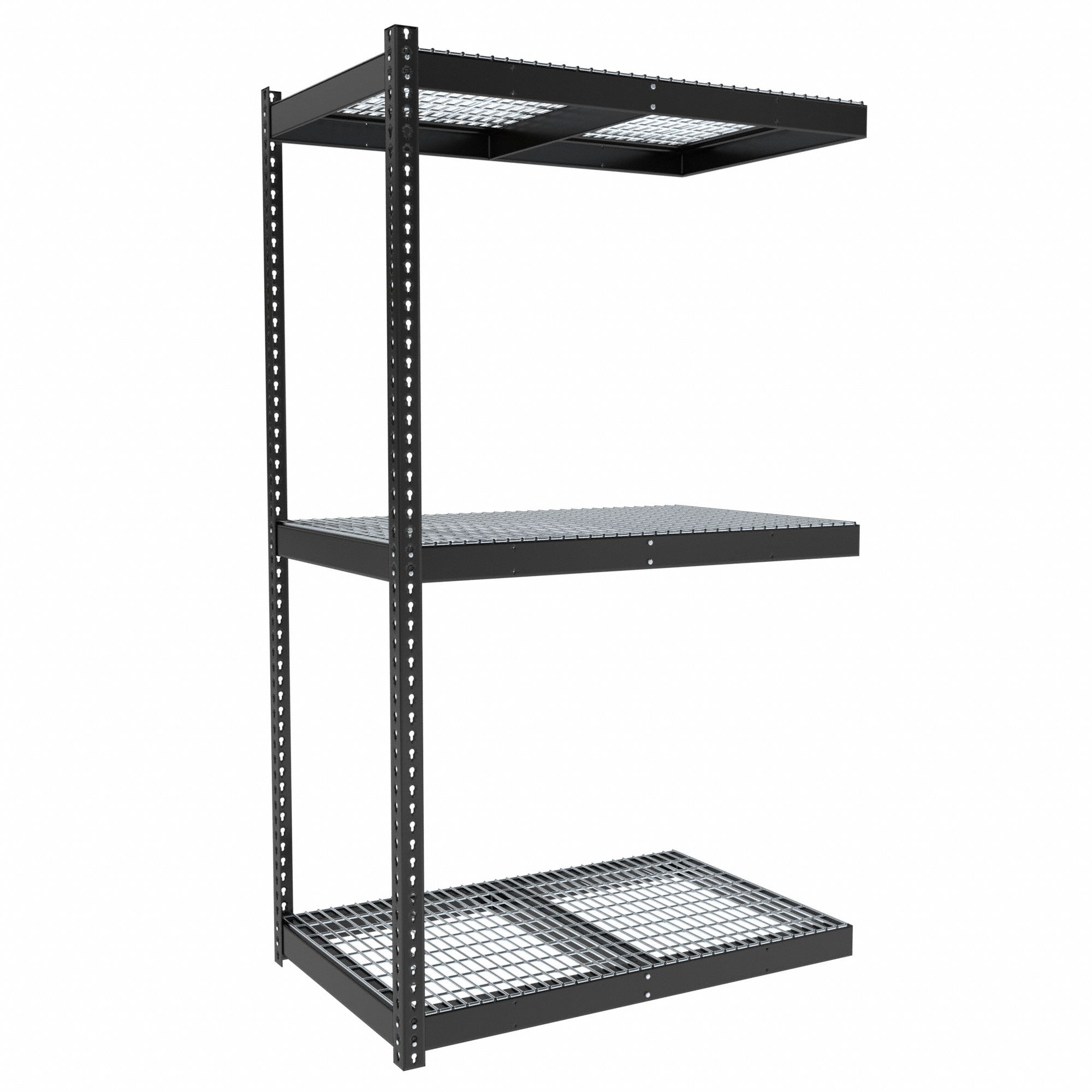 Boltless Shelving: Add-On, Medium-Duty, 48 in x 30 in, 84 in Overall Ht, 3 Shelves, Steel