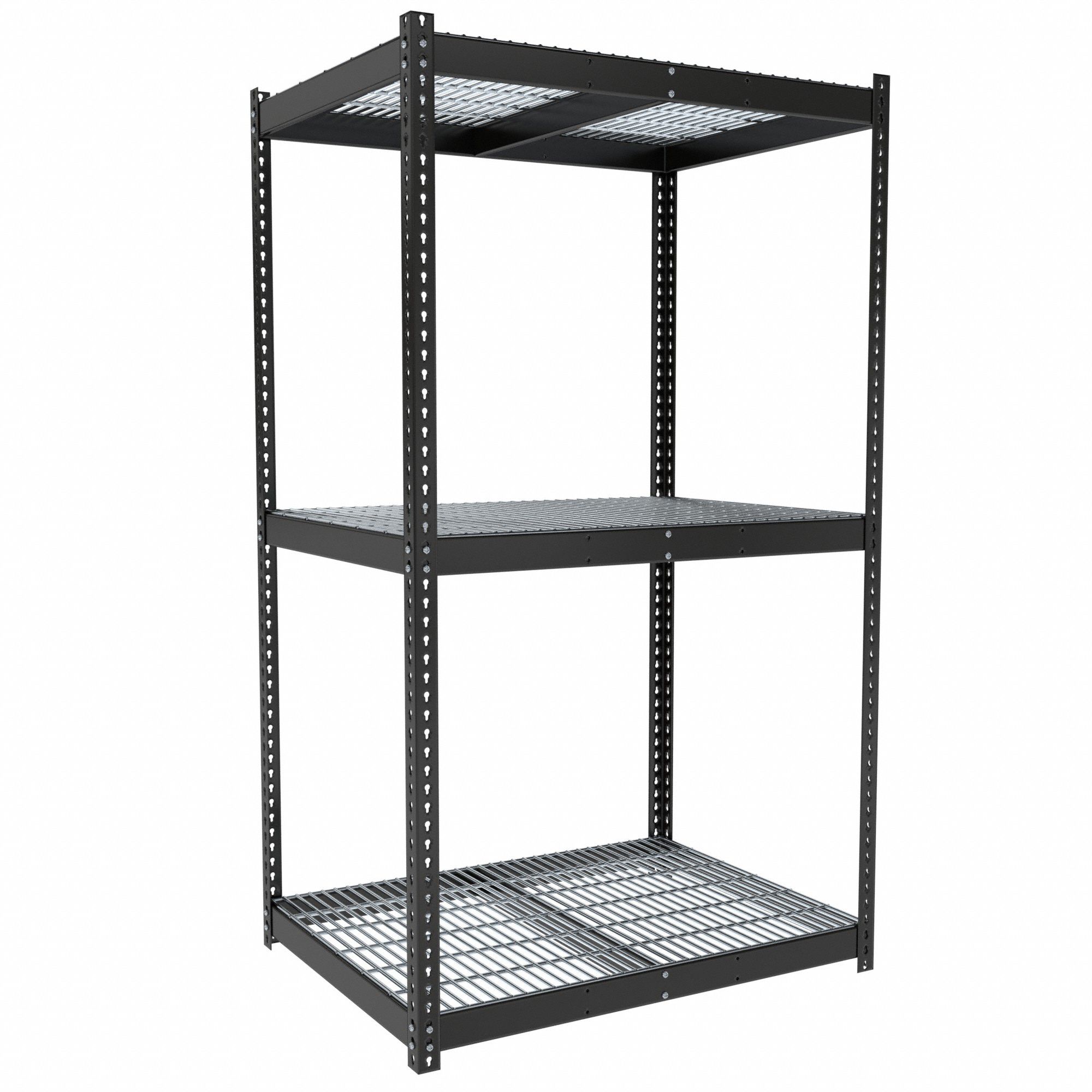 Boltless Shelving: Starter, Medium-Duty, 48 in x 36 in, 84 in Overall Ht, 3 Shelves, Steel