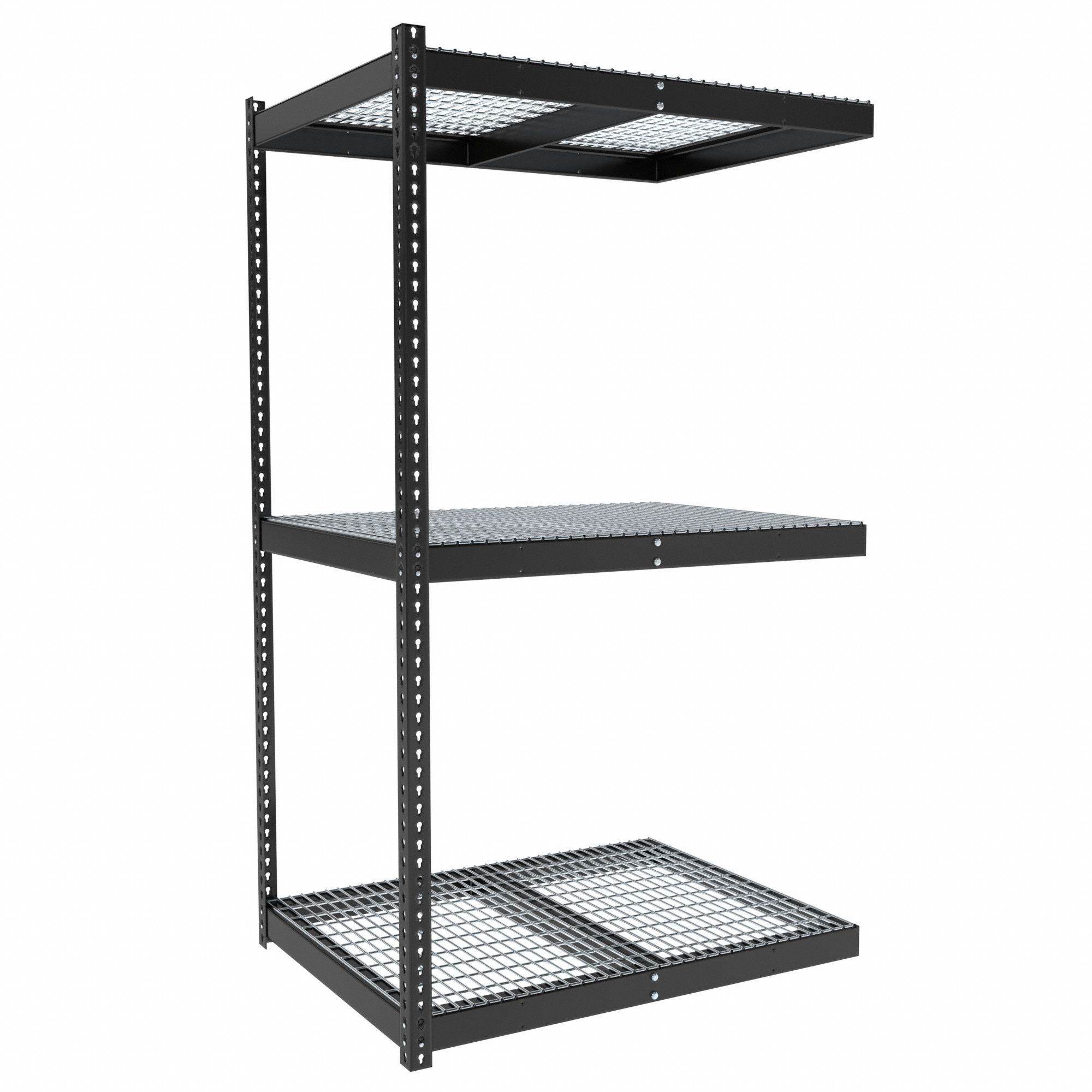 Boltless Shelving: Add-On, Medium-Duty, 48 in x 36 in, 84 in Overall Ht, 3 Shelves, Steel