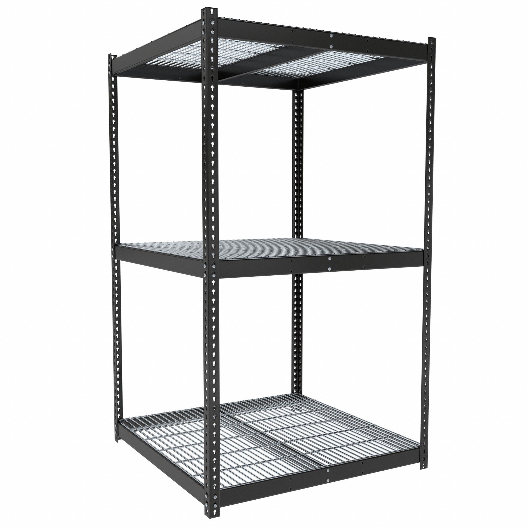 Boltless Shelving: Starter, Medium-Duty, 48 in x 48 in, 84 in Overall Ht, 3 Shelves, Steel