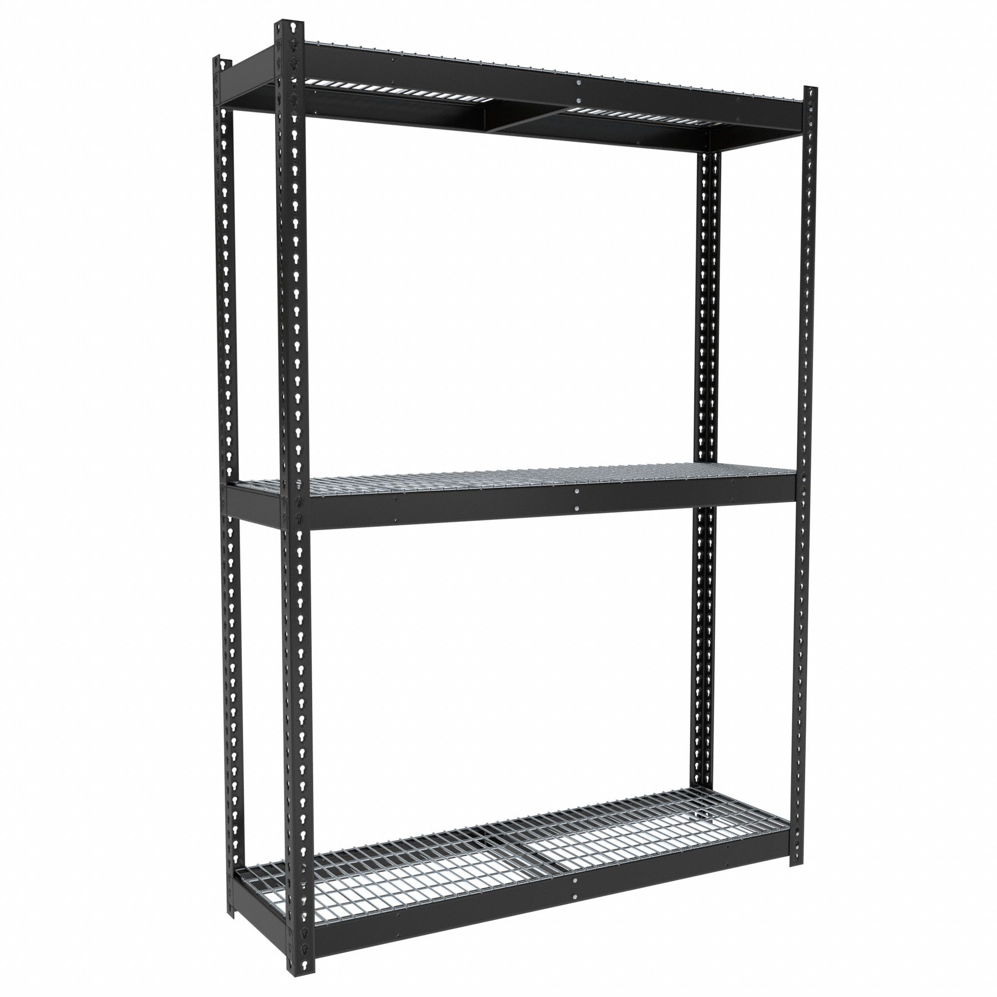 Boltless Shelving: Starter, Medium-Duty, 60 in x 18 in, 84 in Overall Ht, 3 Shelves, Steel