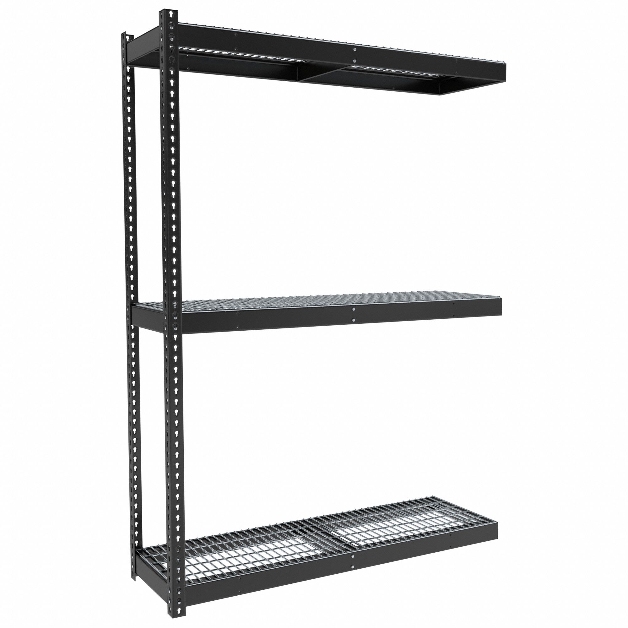 Boltless Shelving: Add-On, Medium-Duty, 60 in x 18 in, 84 in Overall Ht, 3 Shelves, Steel